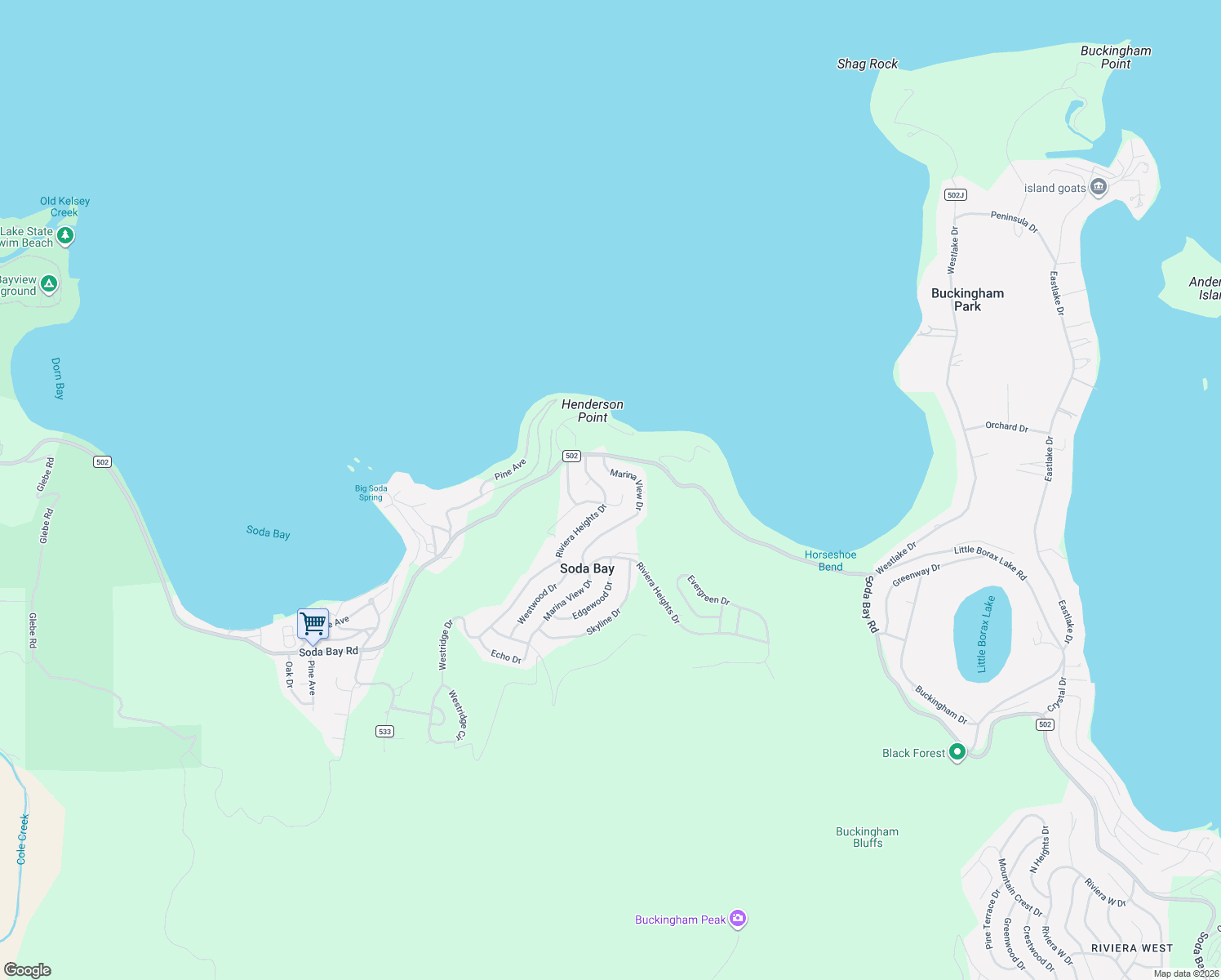 map of restaurants, bars, coffee shops, grocery stores, and more near 2872 Riviera Heights Drive in Kelseyville