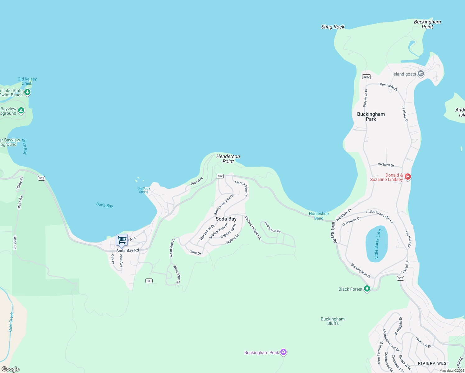 map of restaurants, bars, coffee shops, grocery stores, and more near 2856 Riviera Heights Drive in Kelseyville