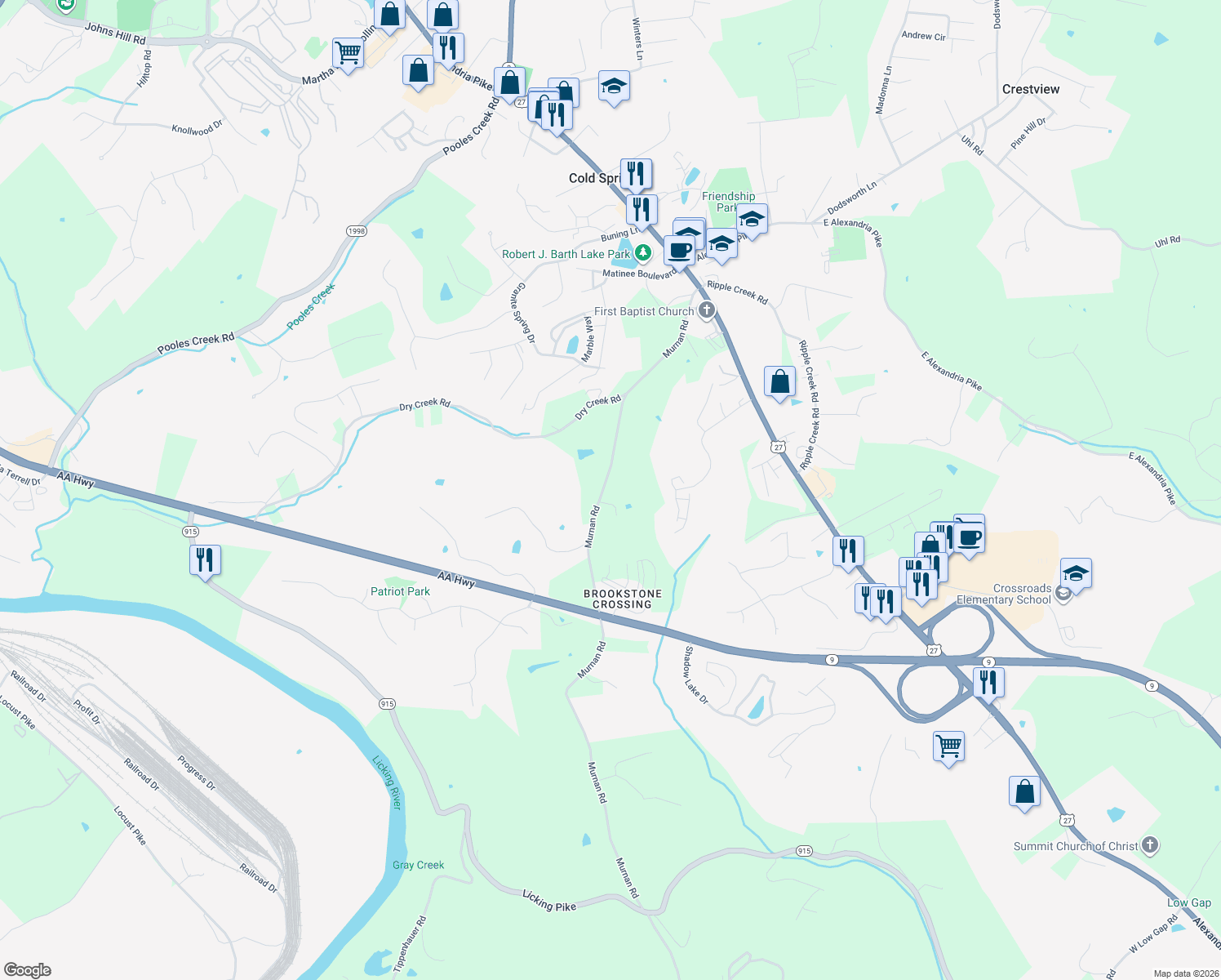 map of restaurants, bars, coffee shops, grocery stores, and more near 6227 Murnan Rd in Newport
