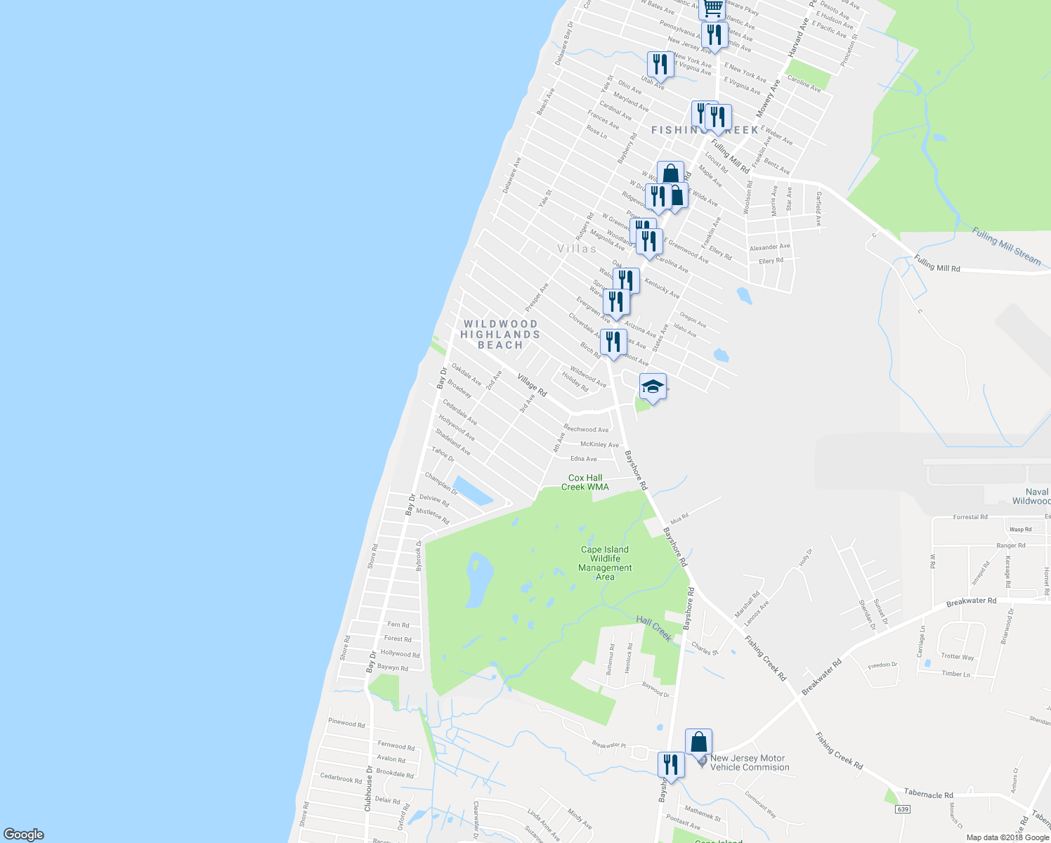 map of restaurants, bars, coffee shops, grocery stores, and more near 124 Oakdale Avenue in Villas