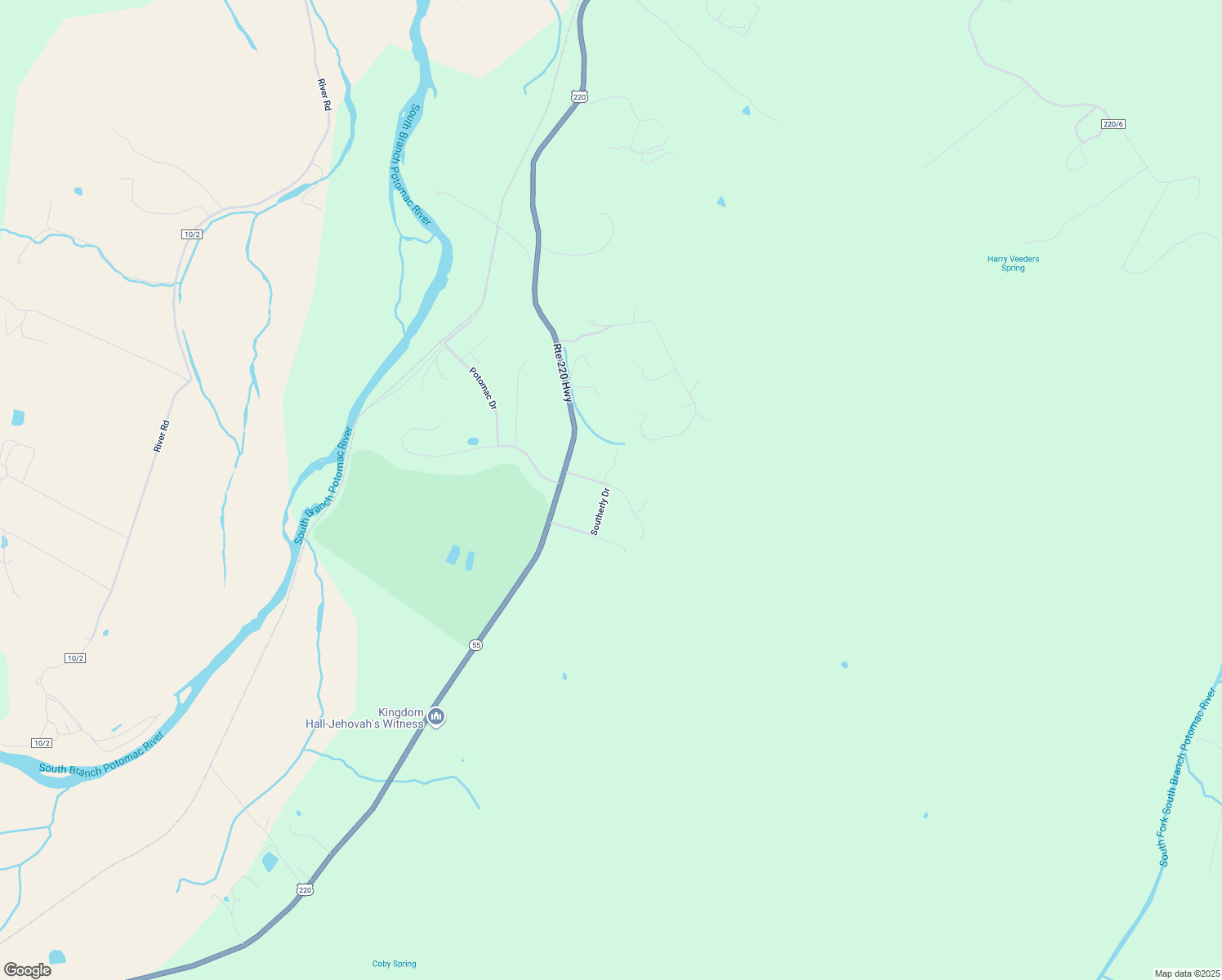 map of restaurants, bars, coffee shops, grocery stores, and more near 135 Southerly Drive in Moorefield