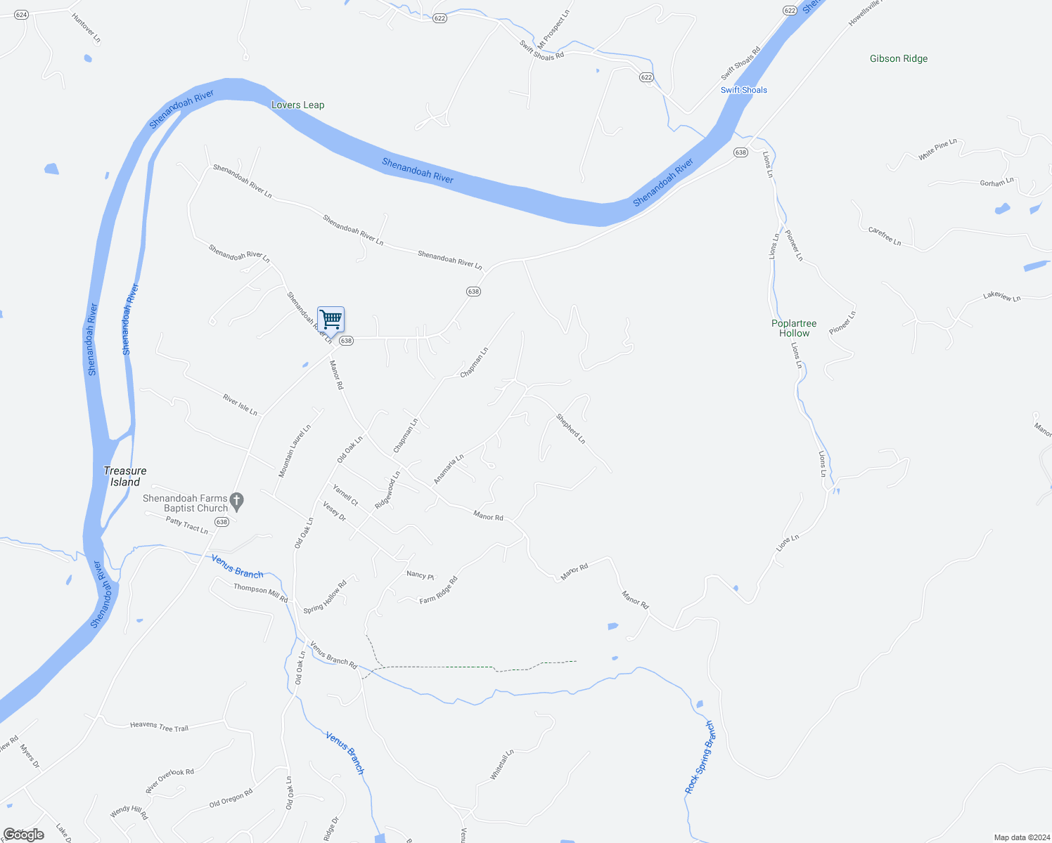 map of restaurants, bars, coffee shops, grocery stores, and more near 517 Mcguire Circle in Berryville