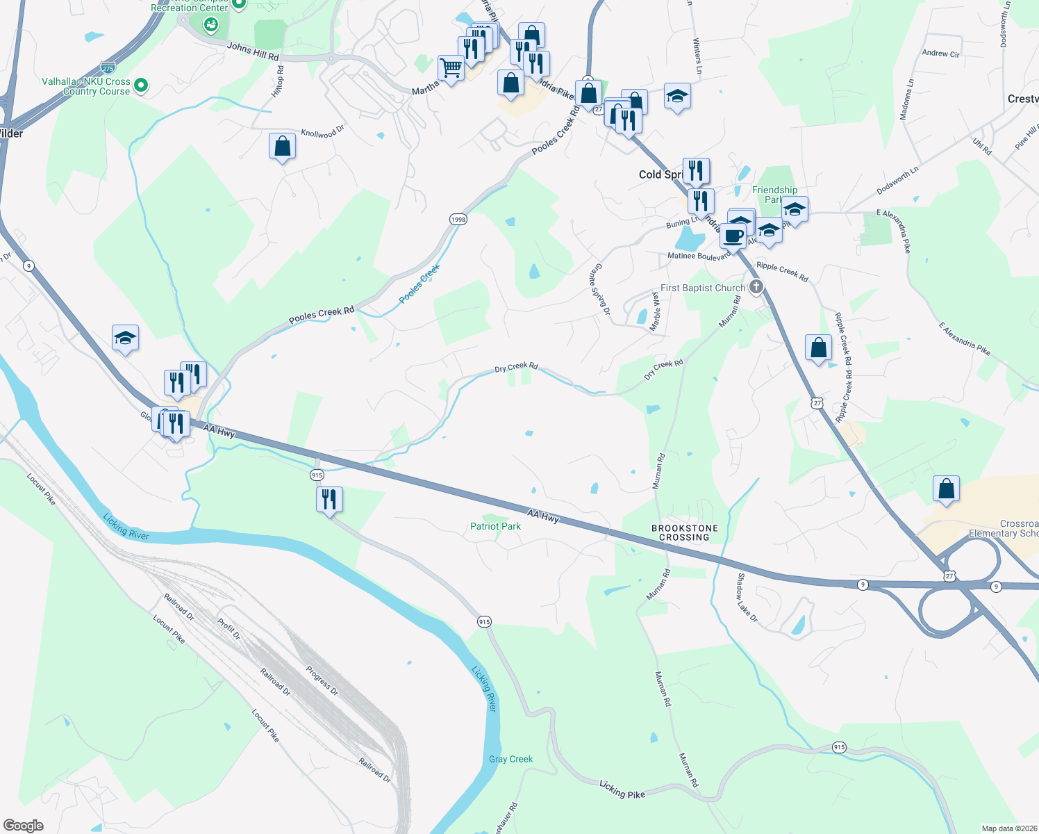 map of restaurants, bars, coffee shops, grocery stores, and more near in Cold Spring