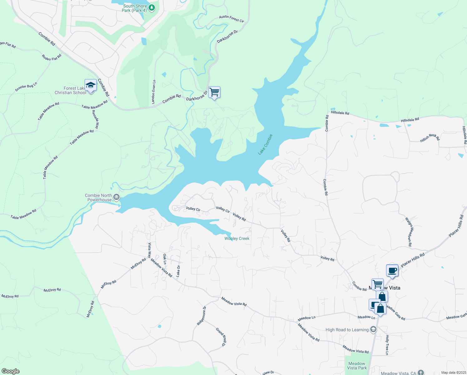 map of restaurants, bars, coffee shops, grocery stores, and more near 2720 Volley Lane in Meadow Vista