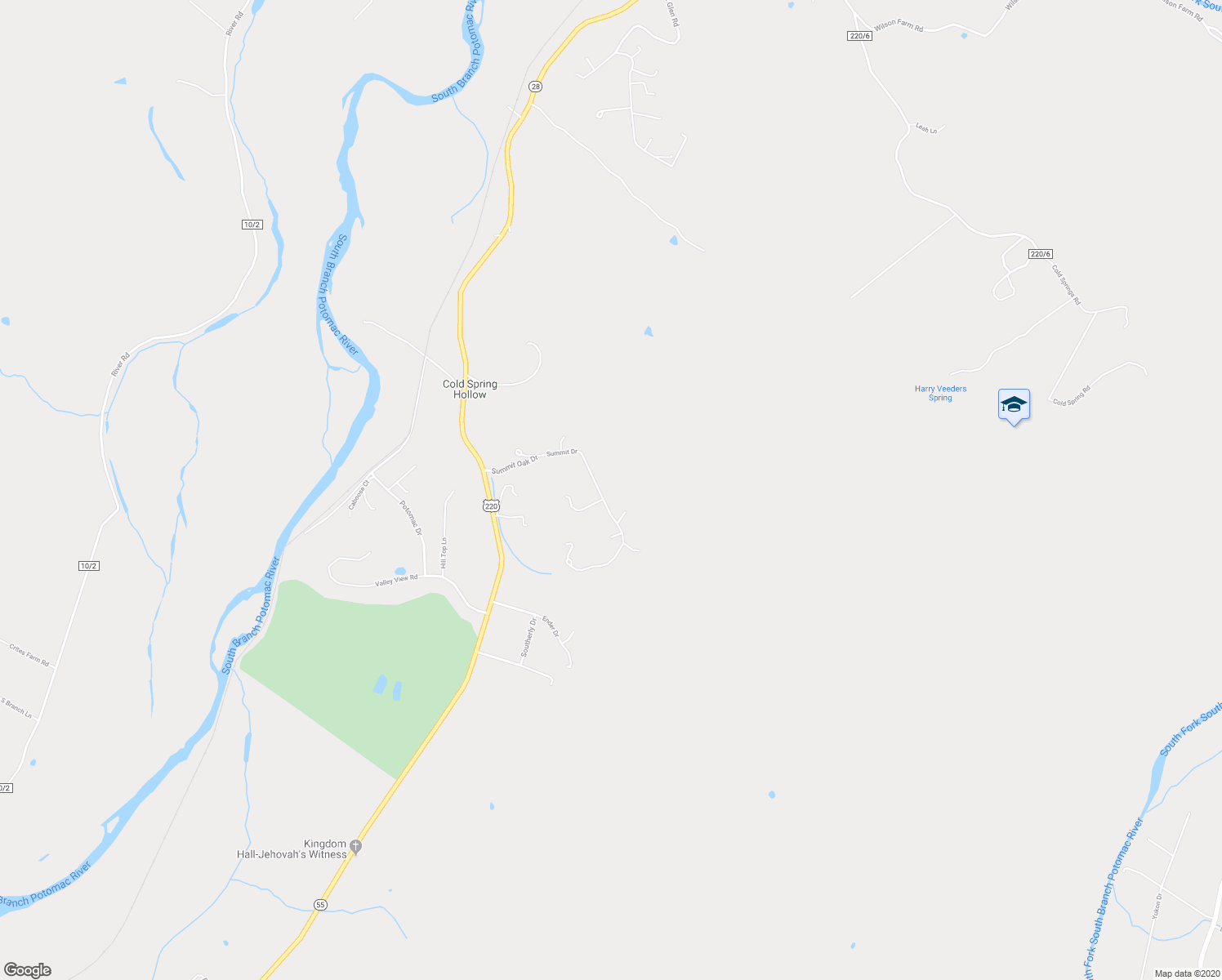 map of restaurants, bars, coffee shops, grocery stores, and more near 435 Summit Drive in Moorefield