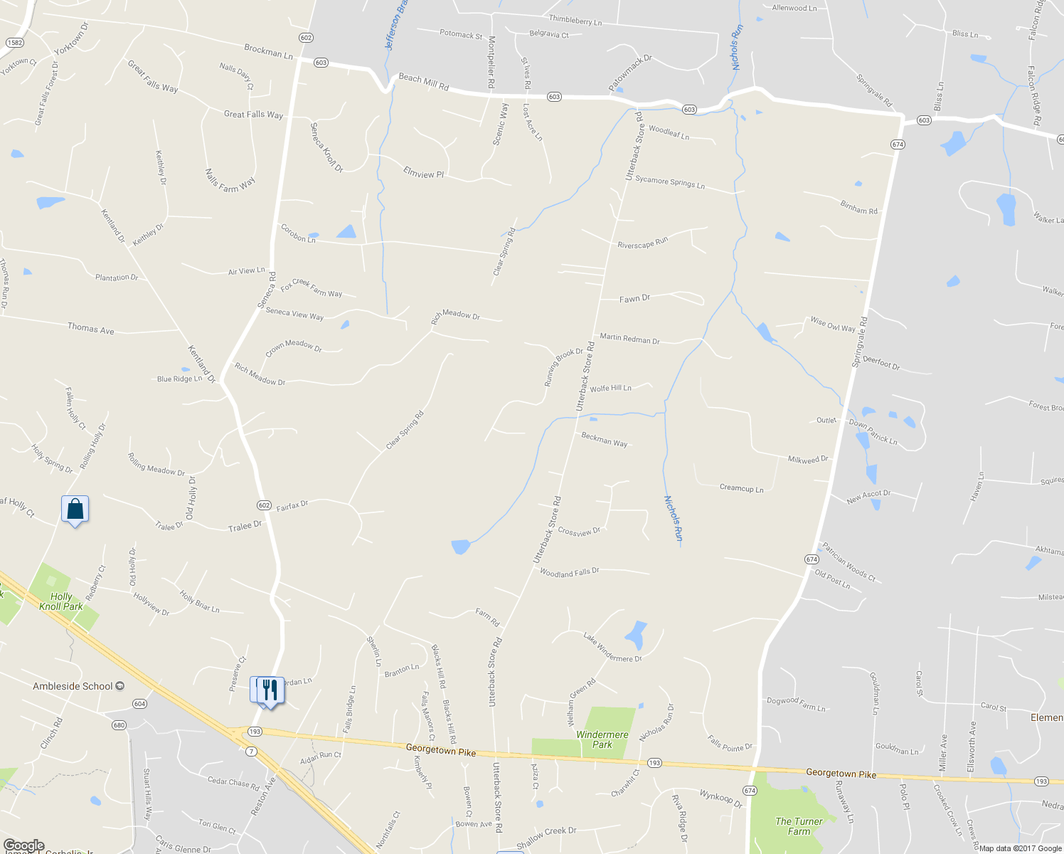 map of restaurants, bars, coffee shops, grocery stores, and more near 11100 Streamview Court in Great Falls
