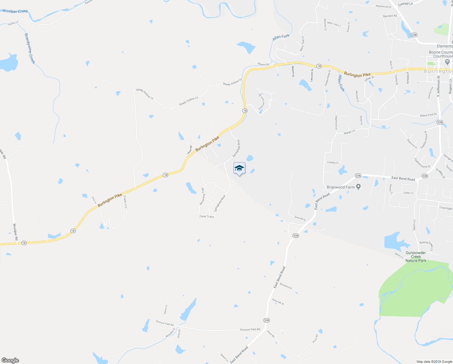 map of restaurants, bars, coffee shops, grocery stores, and more near 6155 Springfield Blvd in Burlington