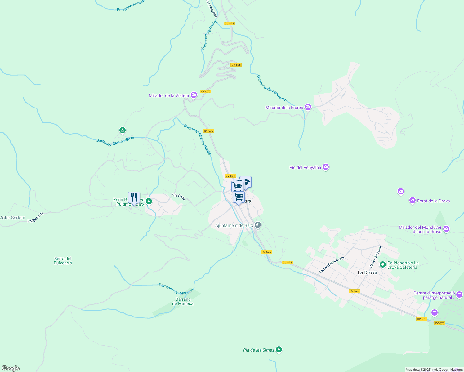 map of restaurants, bars, coffee shops, grocery stores, and more near 2 Carrer Vicent Andrés Estellés in Barx