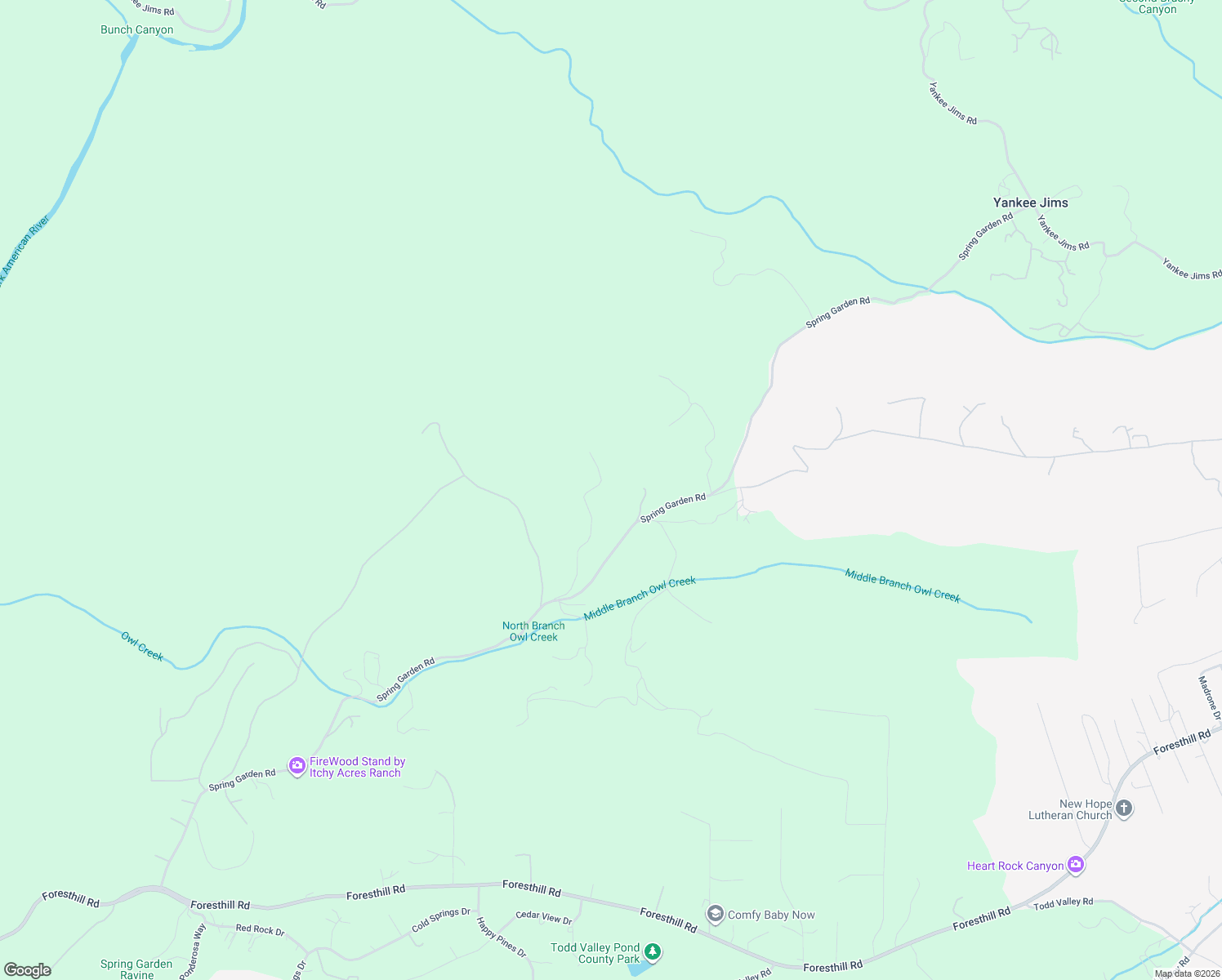 map of restaurants, bars, coffee shops, grocery stores, and more near 4110 Pine Mountain Road in Foresthill