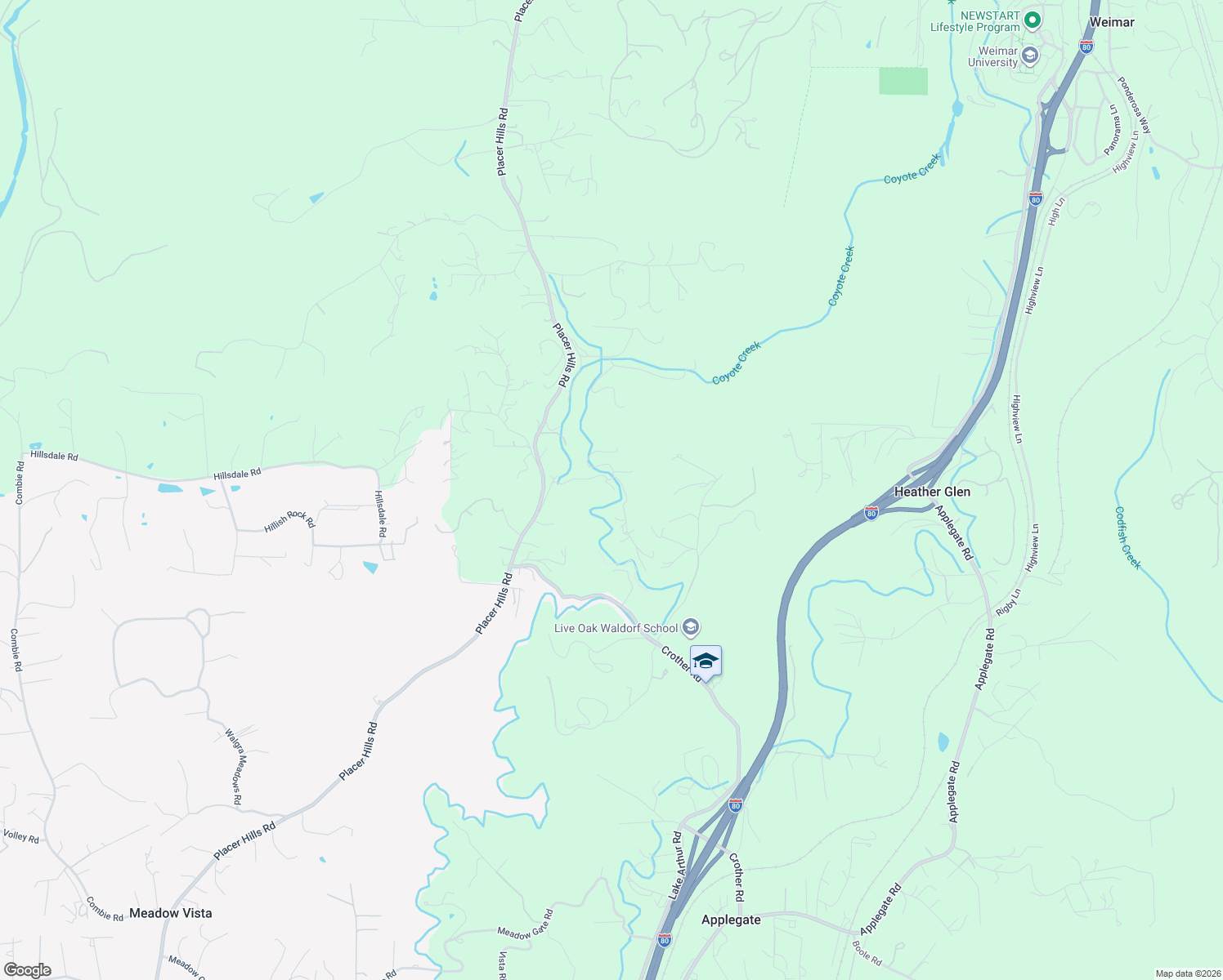map of restaurants, bars, coffee shops, grocery stores, and more near 805 Country Road in Meadow Vista