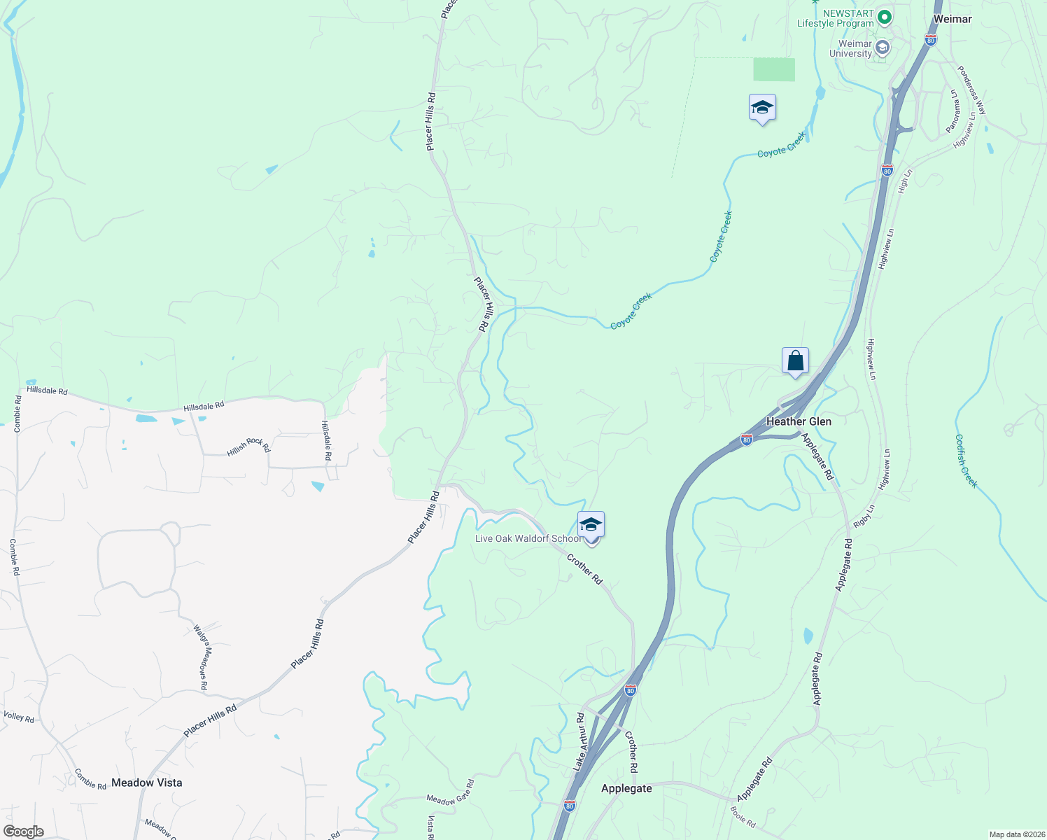 map of restaurants, bars, coffee shops, grocery stores, and more near 805 Country Road in Meadow Vista