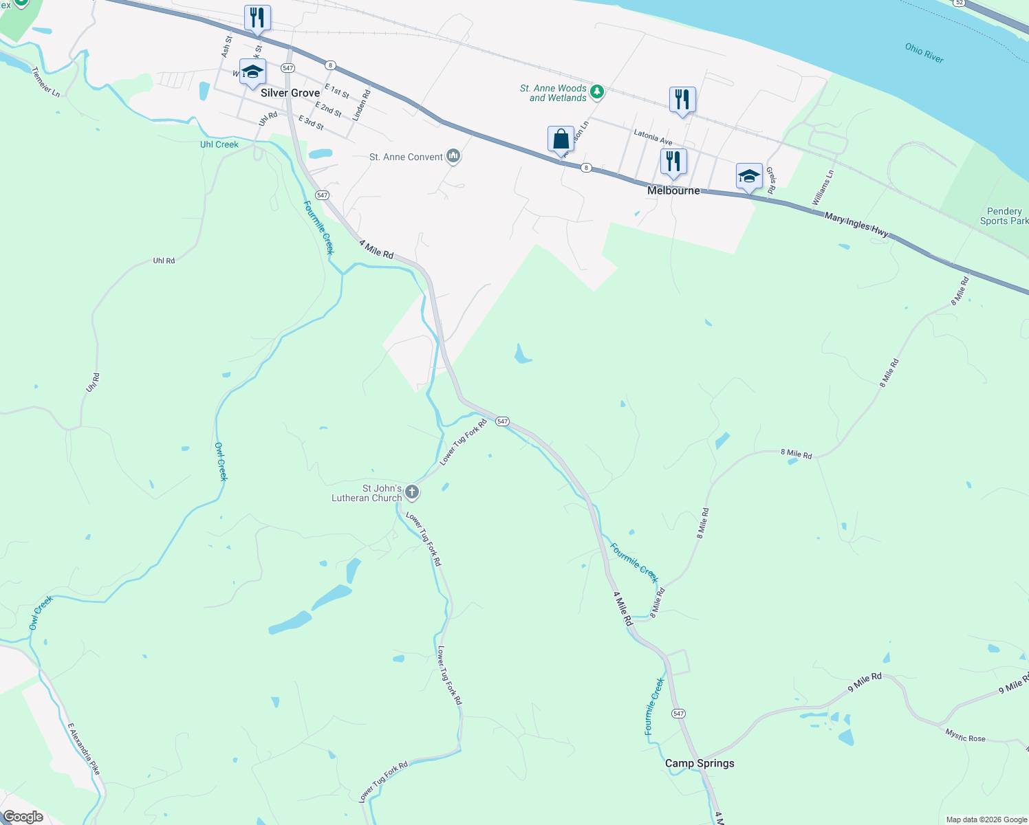 map of restaurants, bars, coffee shops, grocery stores, and more near 5843 4 Mile Road in Melbourne