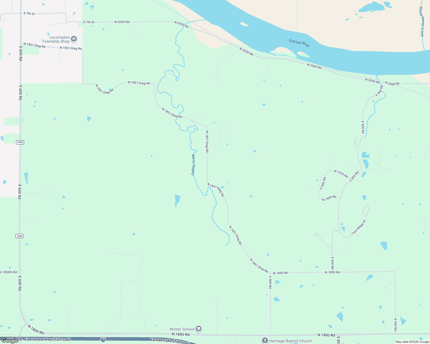 map of restaurants, bars, coffee shops, grocery stores, and more near 736 North 1851 Diag Road in Lecompton