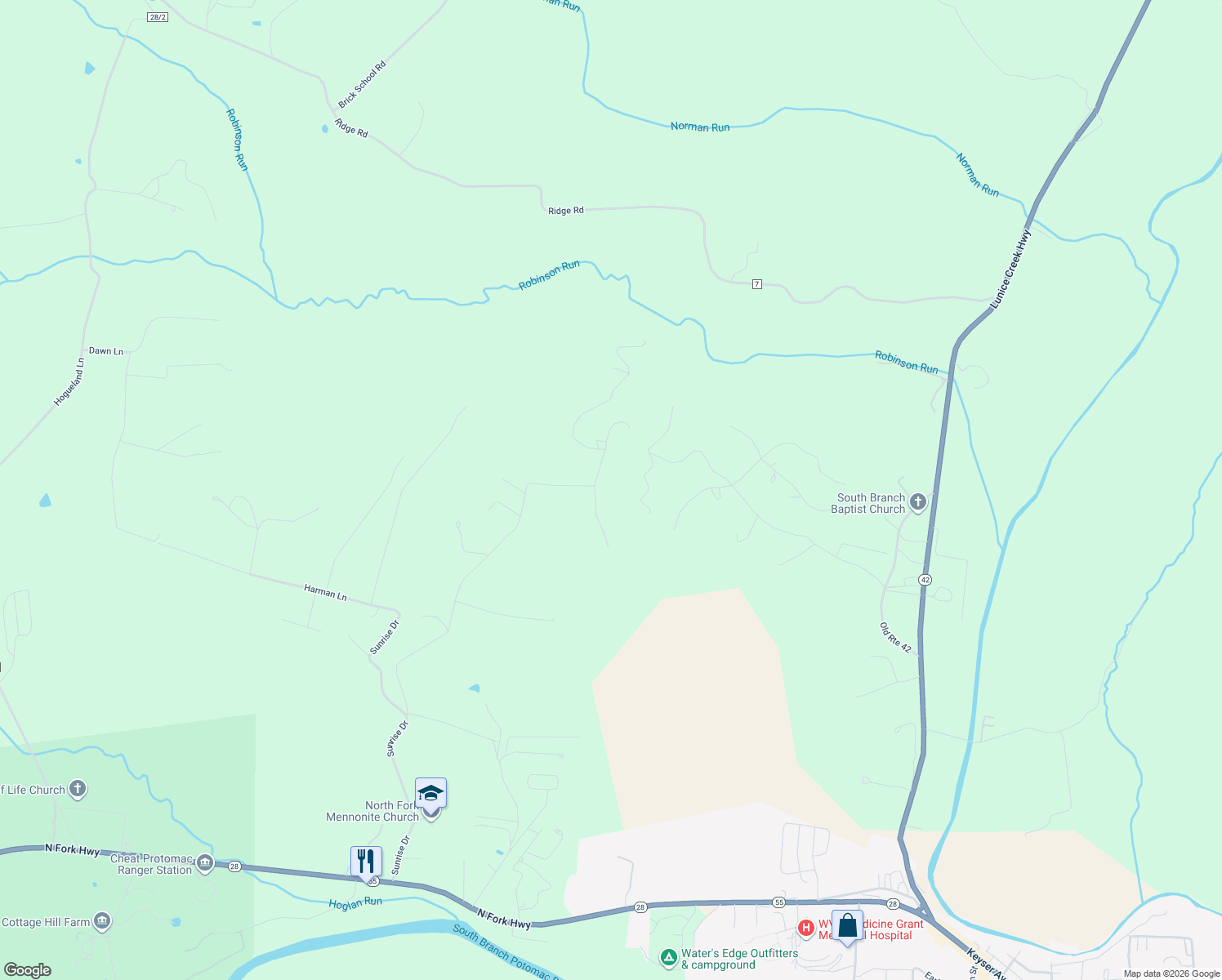 map of restaurants, bars, coffee shops, grocery stores, and more near 19 Quail Peak Drive in Petersburg