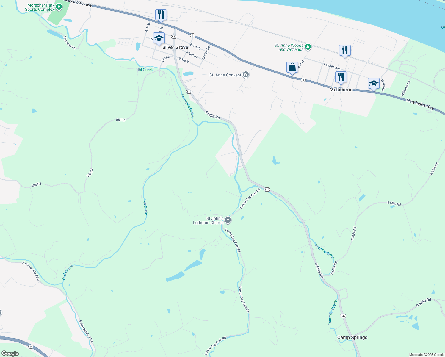 map of restaurants, bars, coffee shops, grocery stores, and more near 5680 4 Mile Road in Melbourne