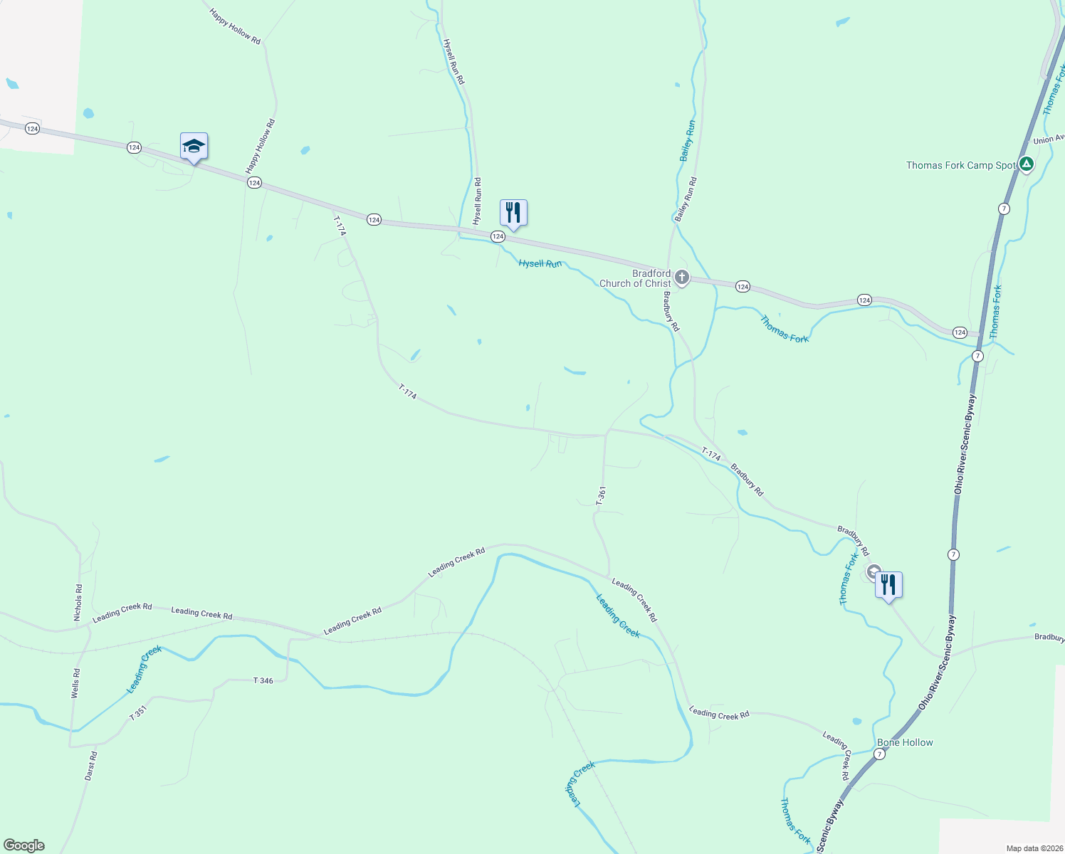map of restaurants, bars, coffee shops, grocery stores, and more near 31384 T-174 in Middleport