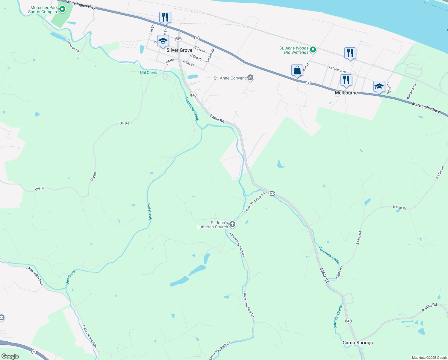 map of restaurants, bars, coffee shops, grocery stores, and more near 5680 4 Mile Road in Melbourne