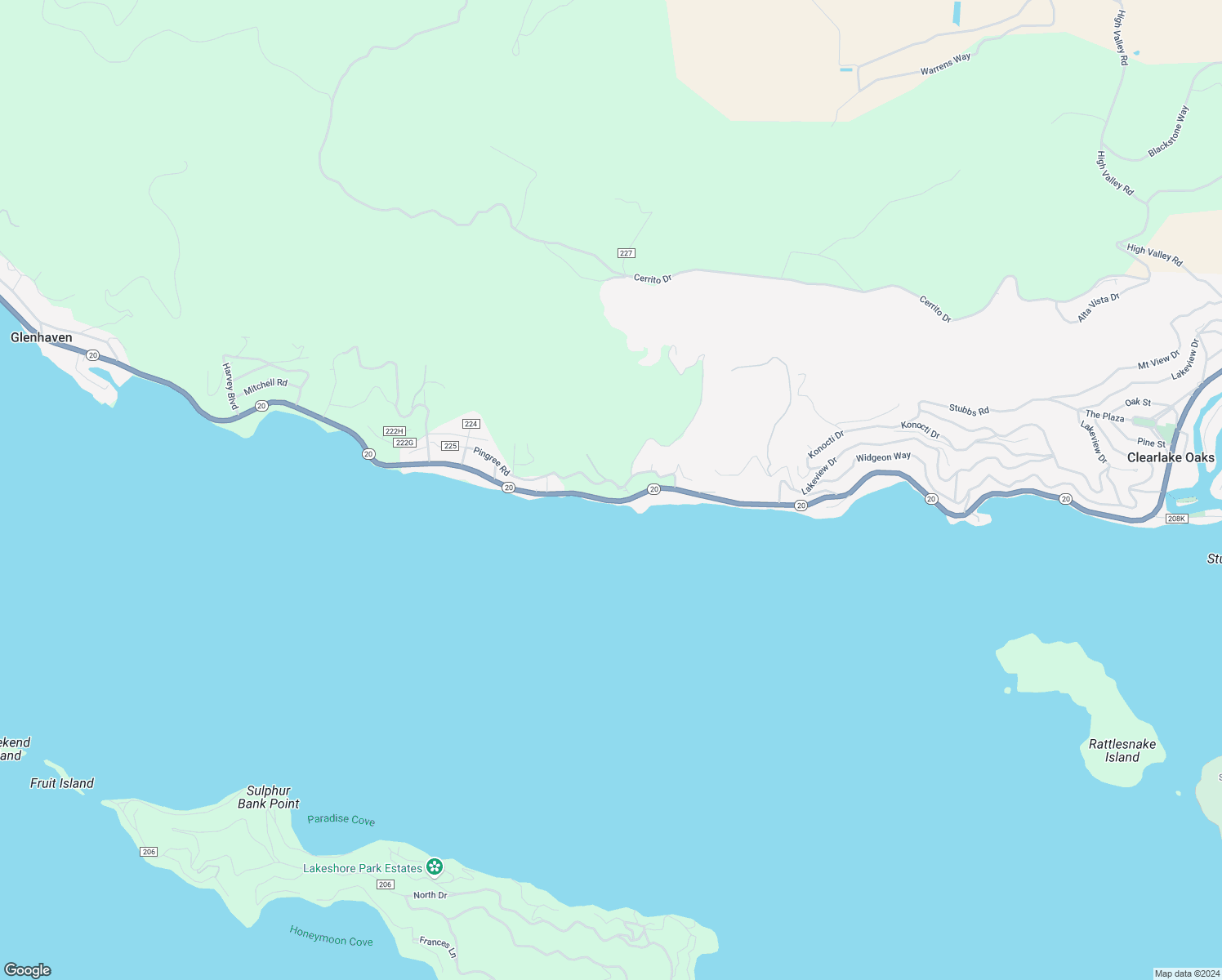 map of restaurants, bars, coffee shops, grocery stores, and more near 10981 Pingree Road in Clearlake Oaks