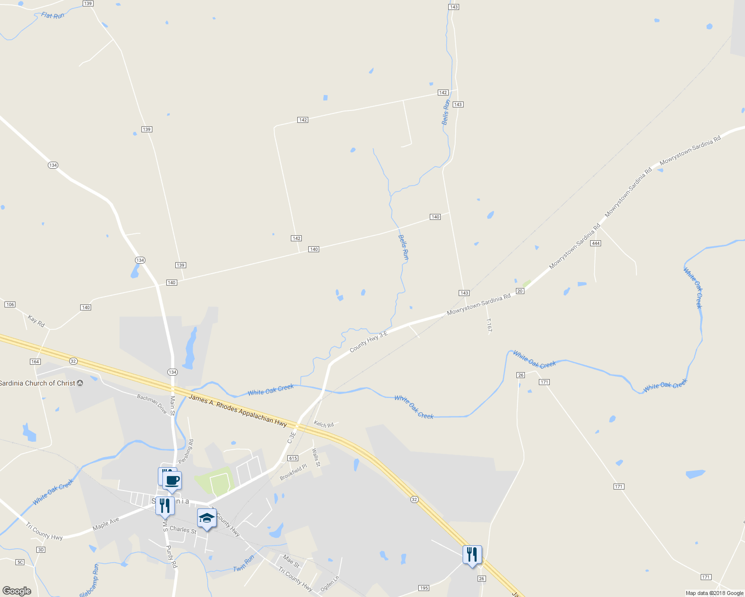 map of restaurants, bars, coffee shops, grocery stores, and more near 2276 Kay Road in Sardinia