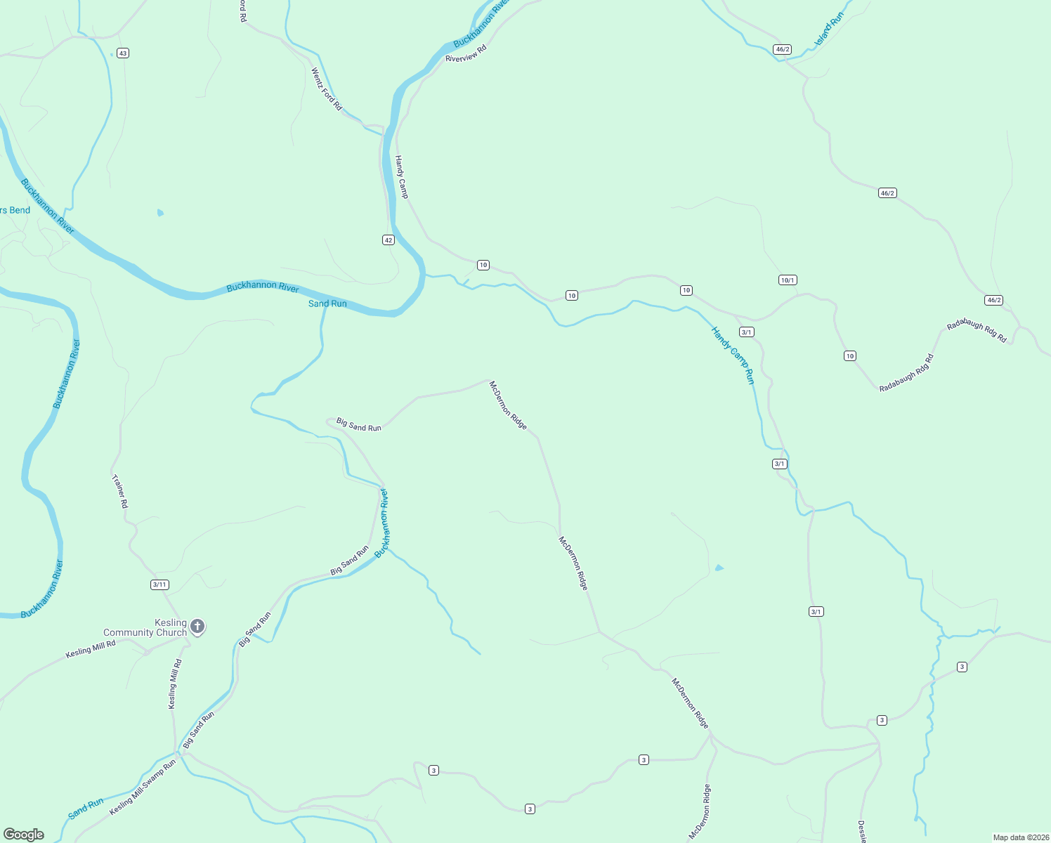 map of restaurants, bars, coffee shops, grocery stores, and more near County Route 3/2 in Buckhannon