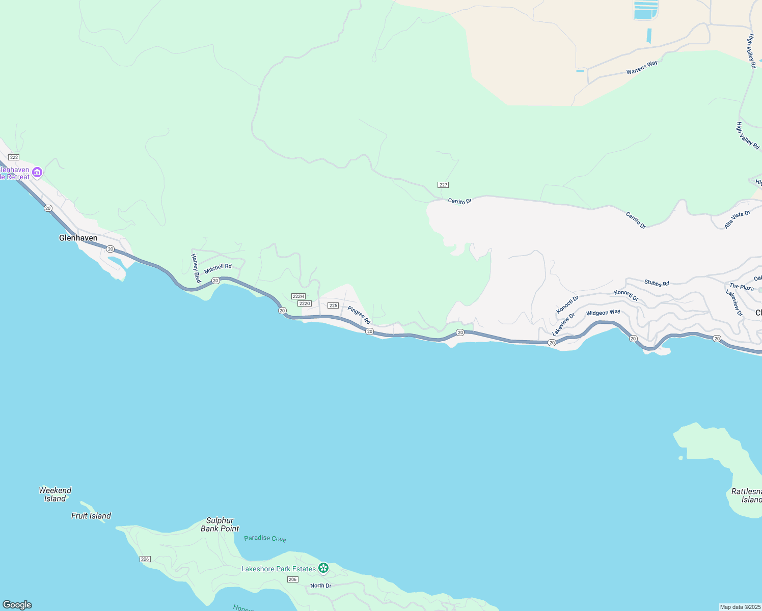 map of restaurants, bars, coffee shops, grocery stores, and more near in Clearlake Oaks