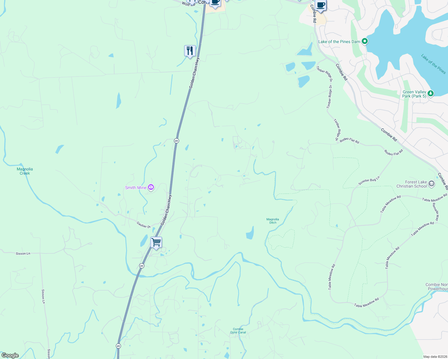 map of restaurants, bars, coffee shops, grocery stores, and more near 22801 Hidden Ranch Road in Auburn