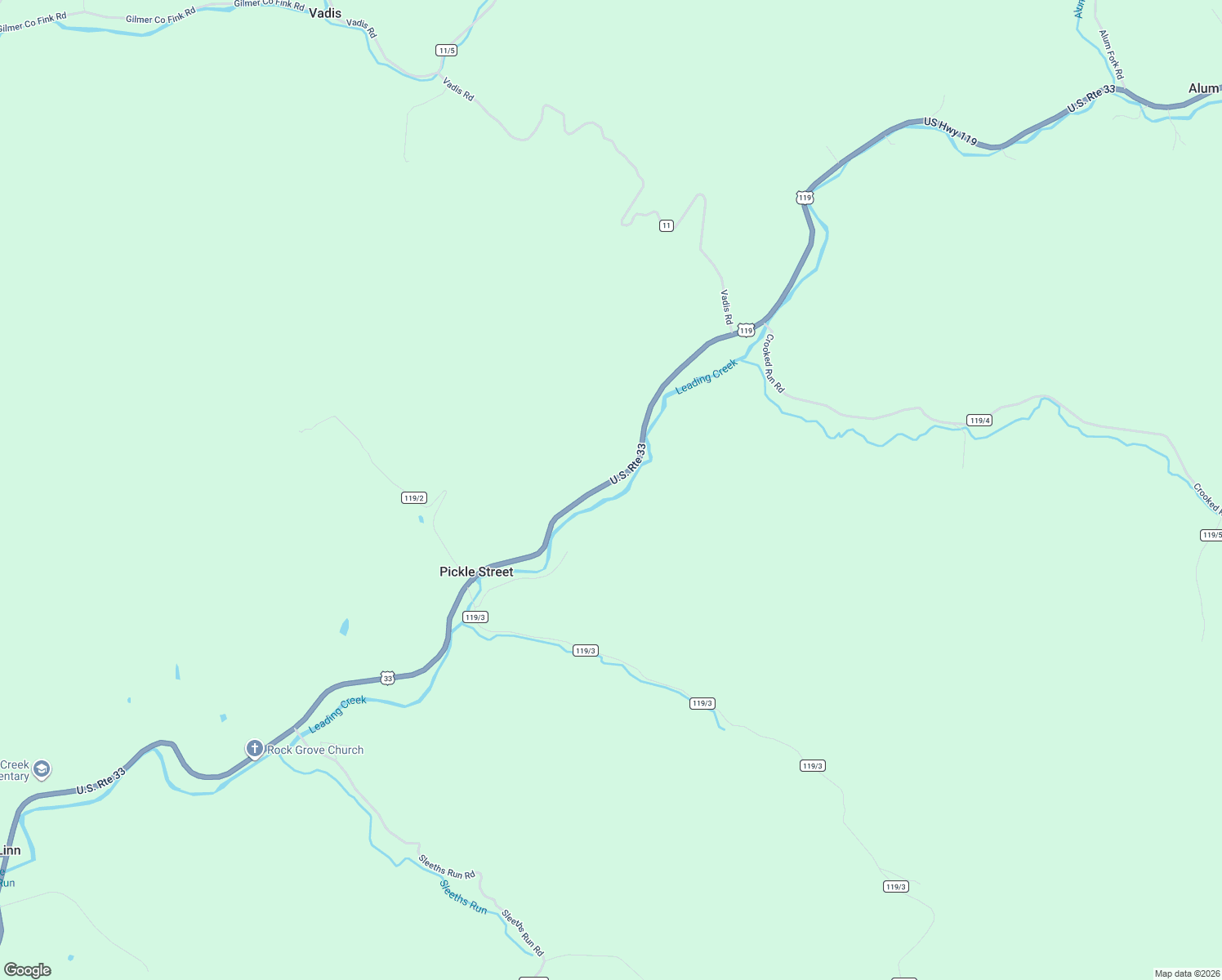map of restaurants, bars, coffee shops, grocery stores, and more near 13282 U.S. 33 in Alum Bridge
