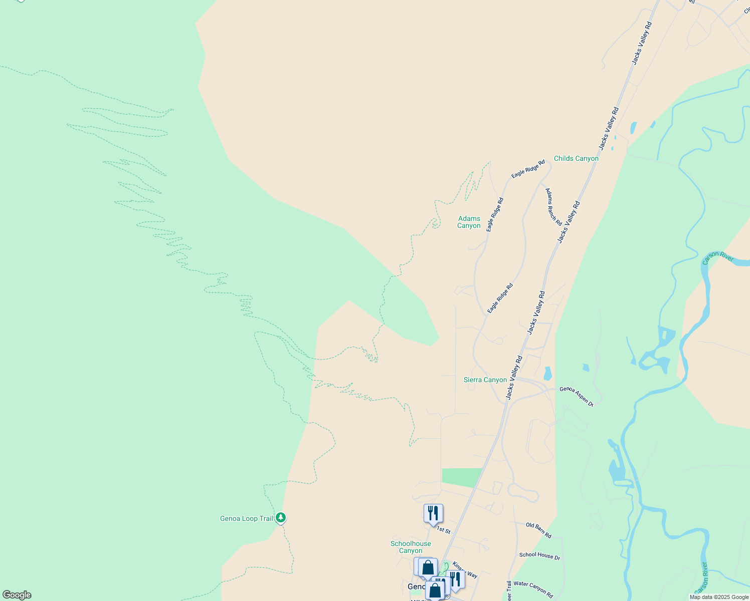 map of restaurants, bars, coffee shops, grocery stores, and more near Eagle Ridge in Carson City