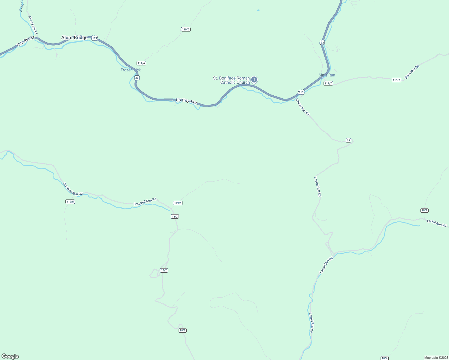 map of restaurants, bars, coffee shops, grocery stores, and more near 2940 Crooked Run Road in Alum Bridge