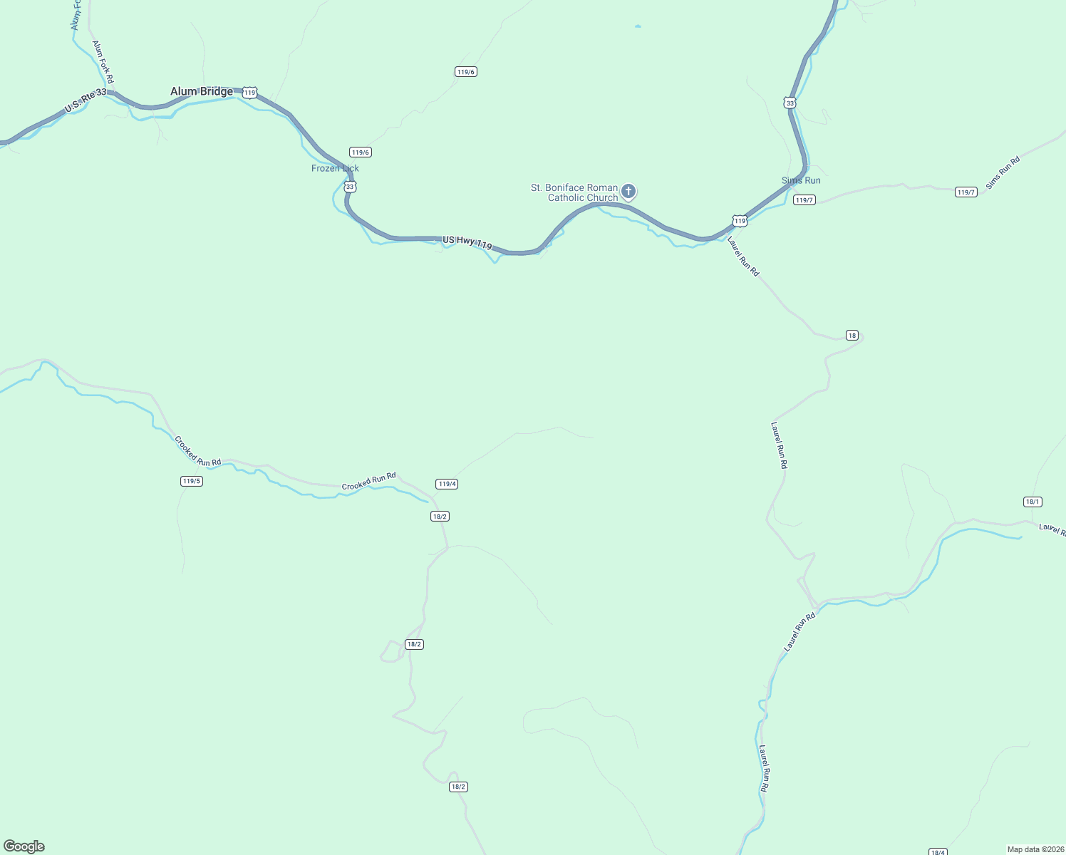 map of restaurants, bars, coffee shops, grocery stores, and more near 2940 Crooked Run Road in Alum Bridge
