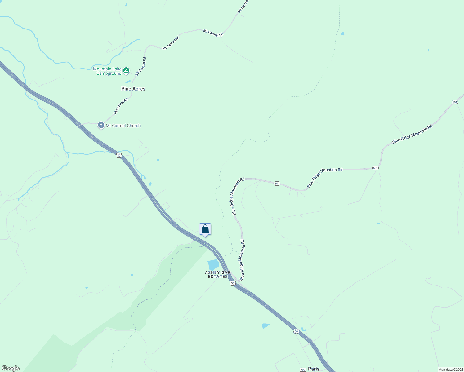 map of restaurants, bars, coffee shops, grocery stores, and more near 22159 Blue Ridge Mountain Road in Paris