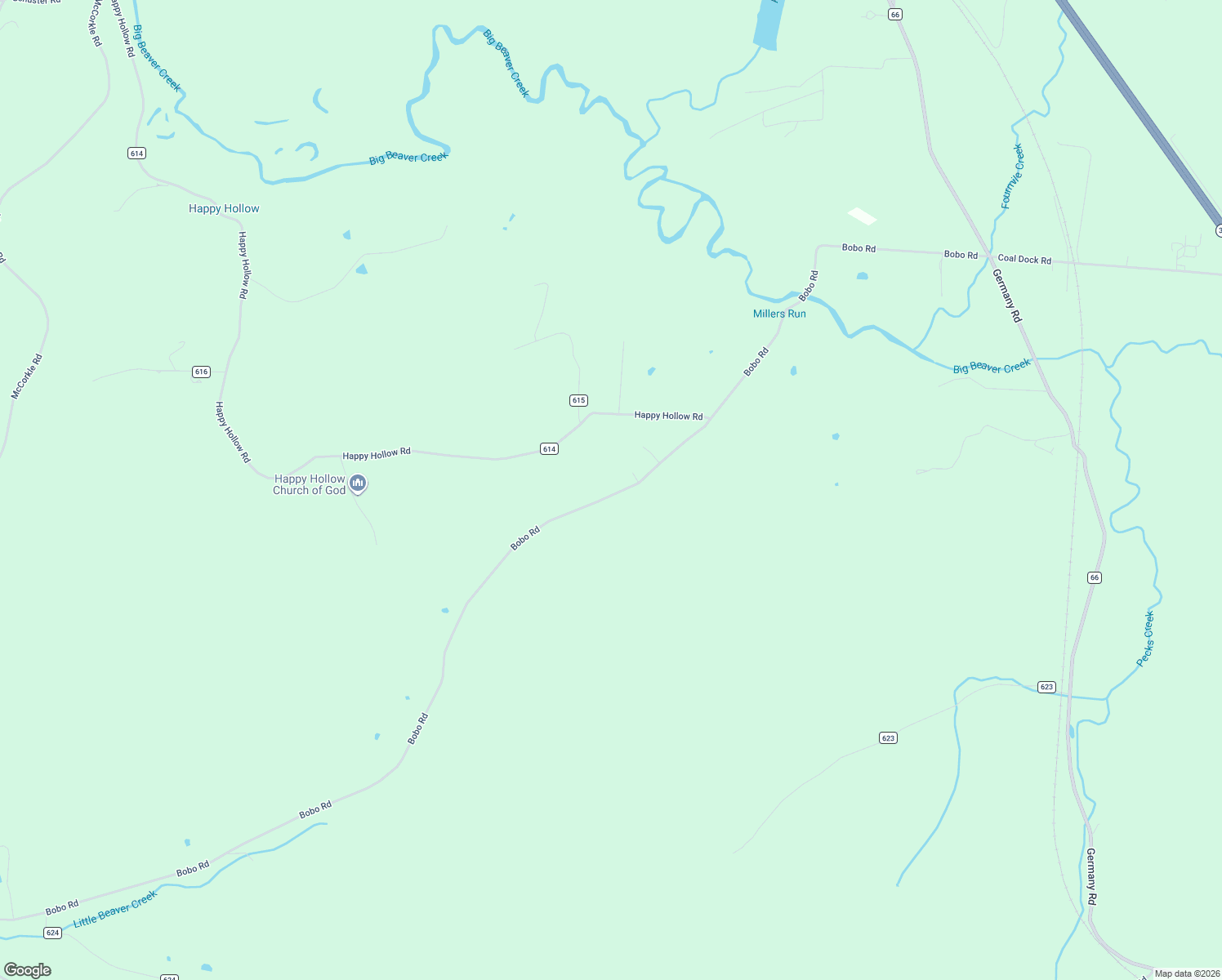 map of restaurants, bars, coffee shops, grocery stores, and more near 2835 Bobo Road in Beaver