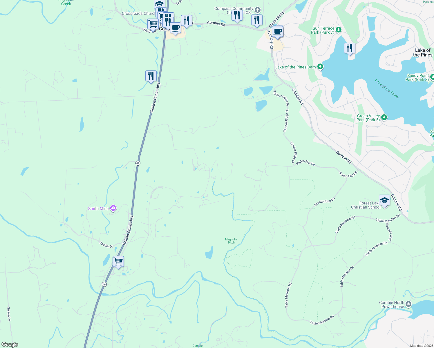 map of restaurants, bars, coffee shops, grocery stores, and more near 22495 Hidden Ranch Road in Auburn