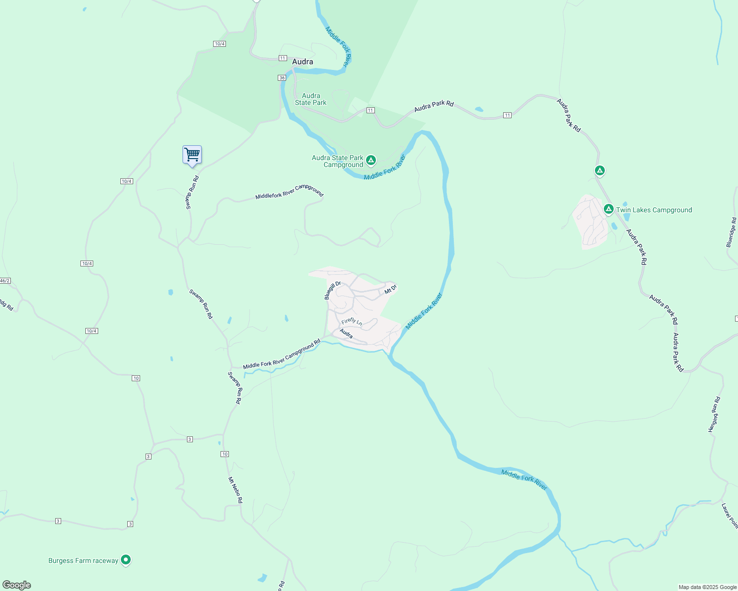 map of restaurants, bars, coffee shops, grocery stores, and more near 75 Cricket Lane in Buckhannon