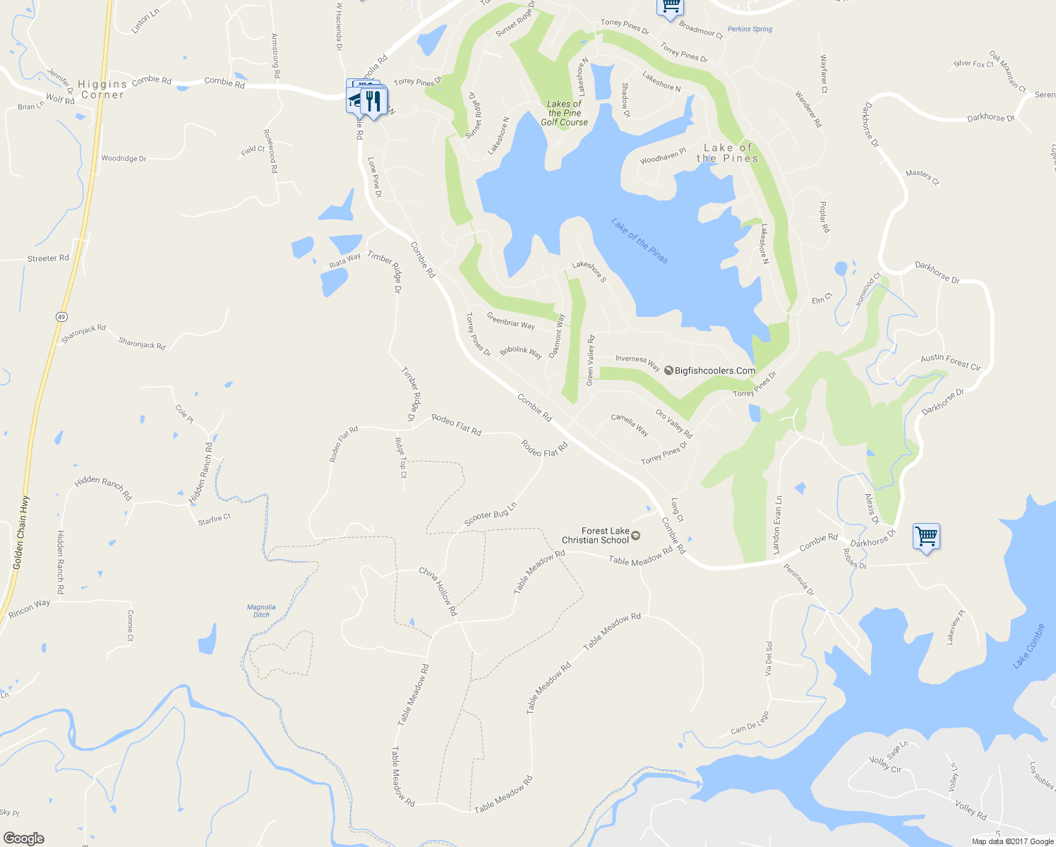 map of restaurants, bars, coffee shops, grocery stores, and more near 12057 Combie Road in Auburn