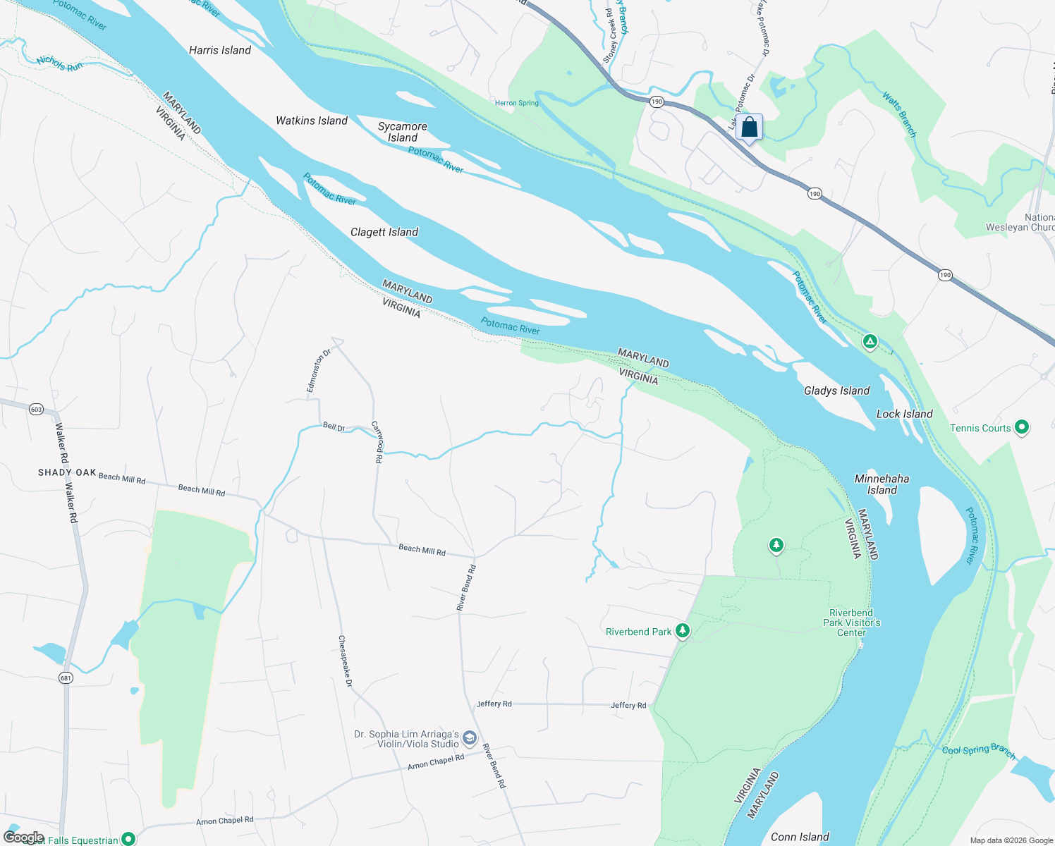 map of restaurants, bars, coffee shops, grocery stores, and more near 9106 Potomac Ridge Road in Great Falls