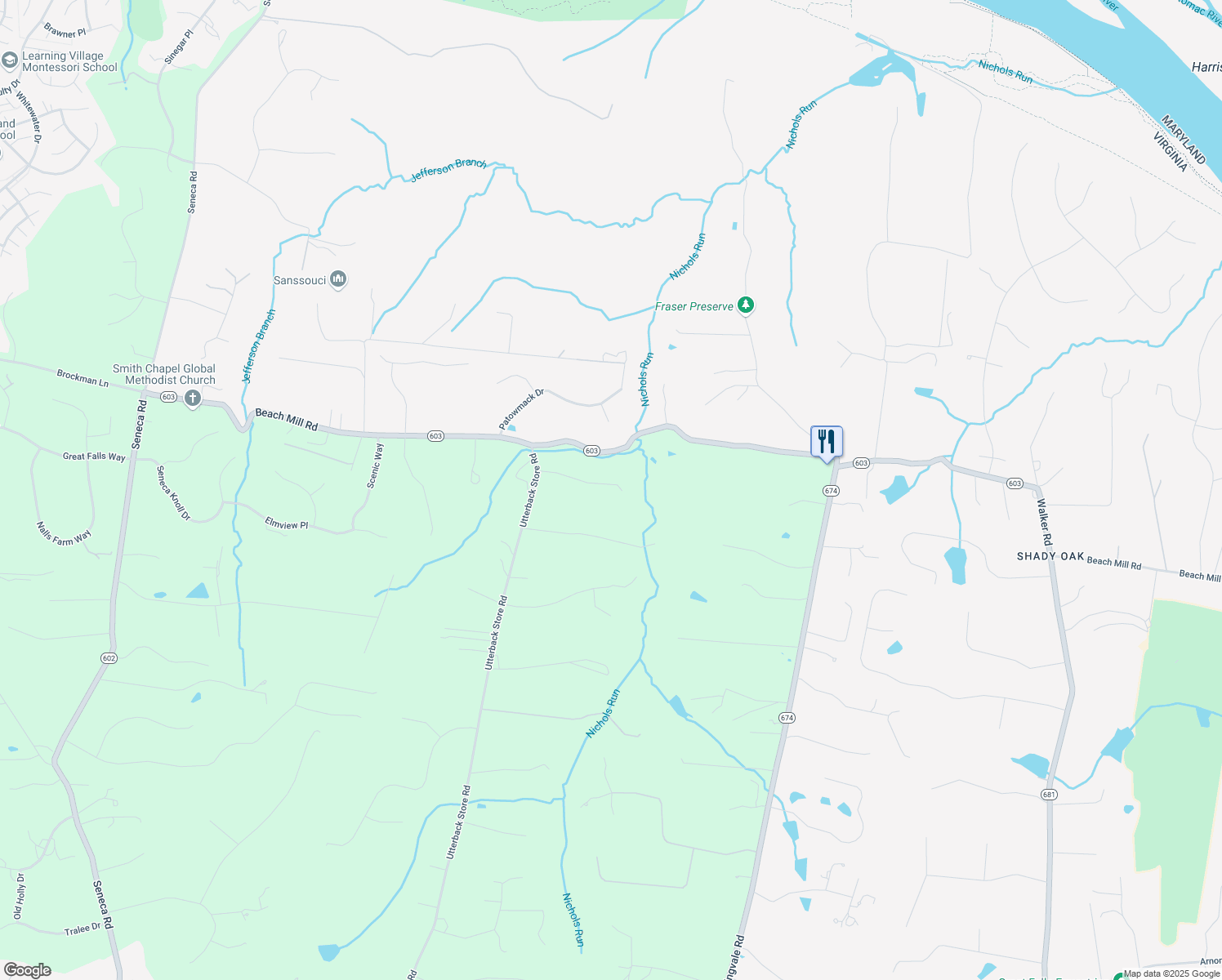 map of restaurants, bars, coffee shops, grocery stores, and more near 10889 Woodleaf Lane in Great Falls