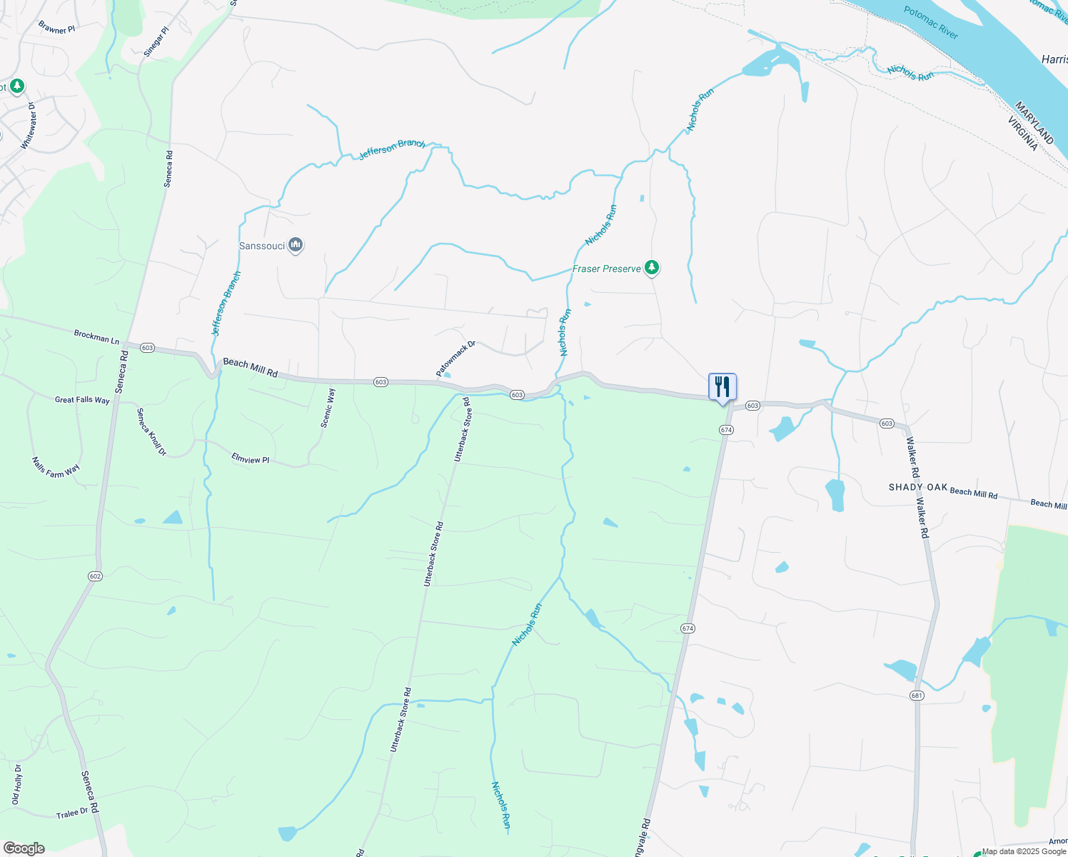 map of restaurants, bars, coffee shops, grocery stores, and more near 10889 Woodleaf Lane in Great Falls