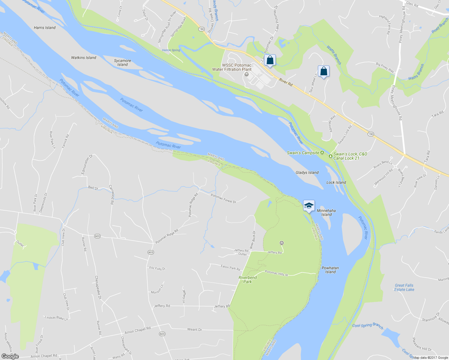 map of restaurants, bars, coffee shops, grocery stores, and more near 100 Potomac Forest Court in Great Falls