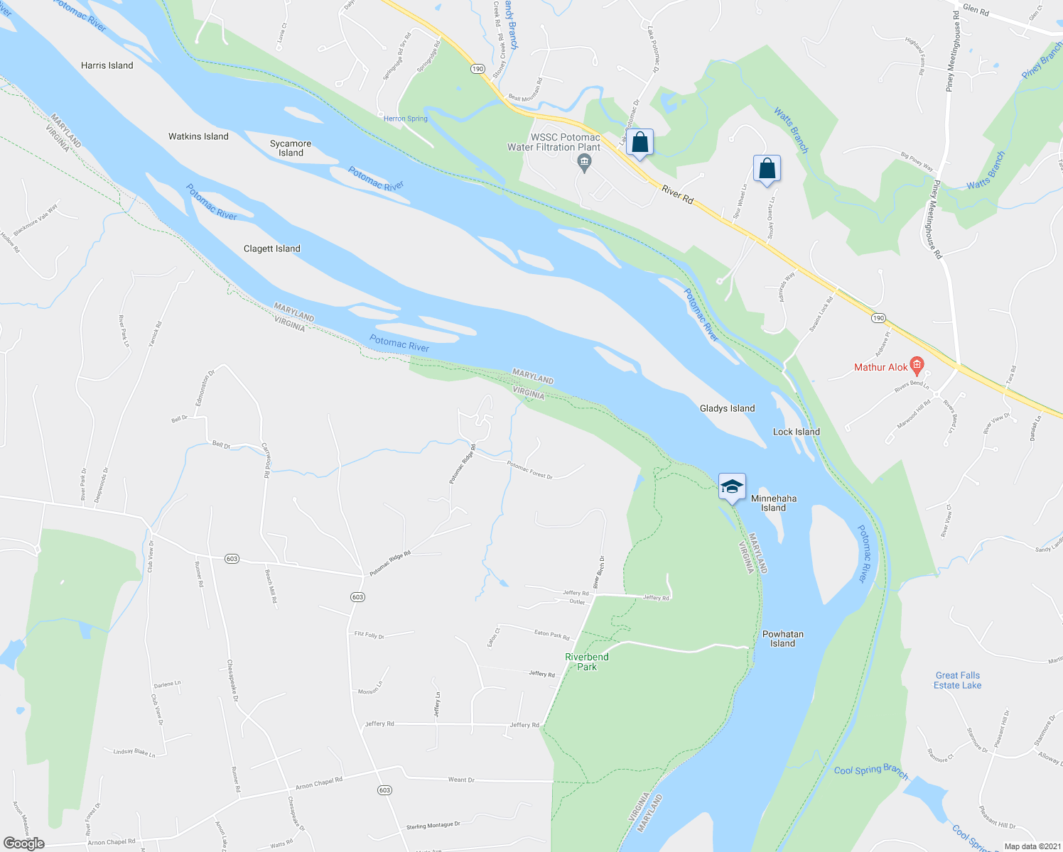 map of restaurants, bars, coffee shops, grocery stores, and more near 100 Potomac Forest Court in Great Falls
