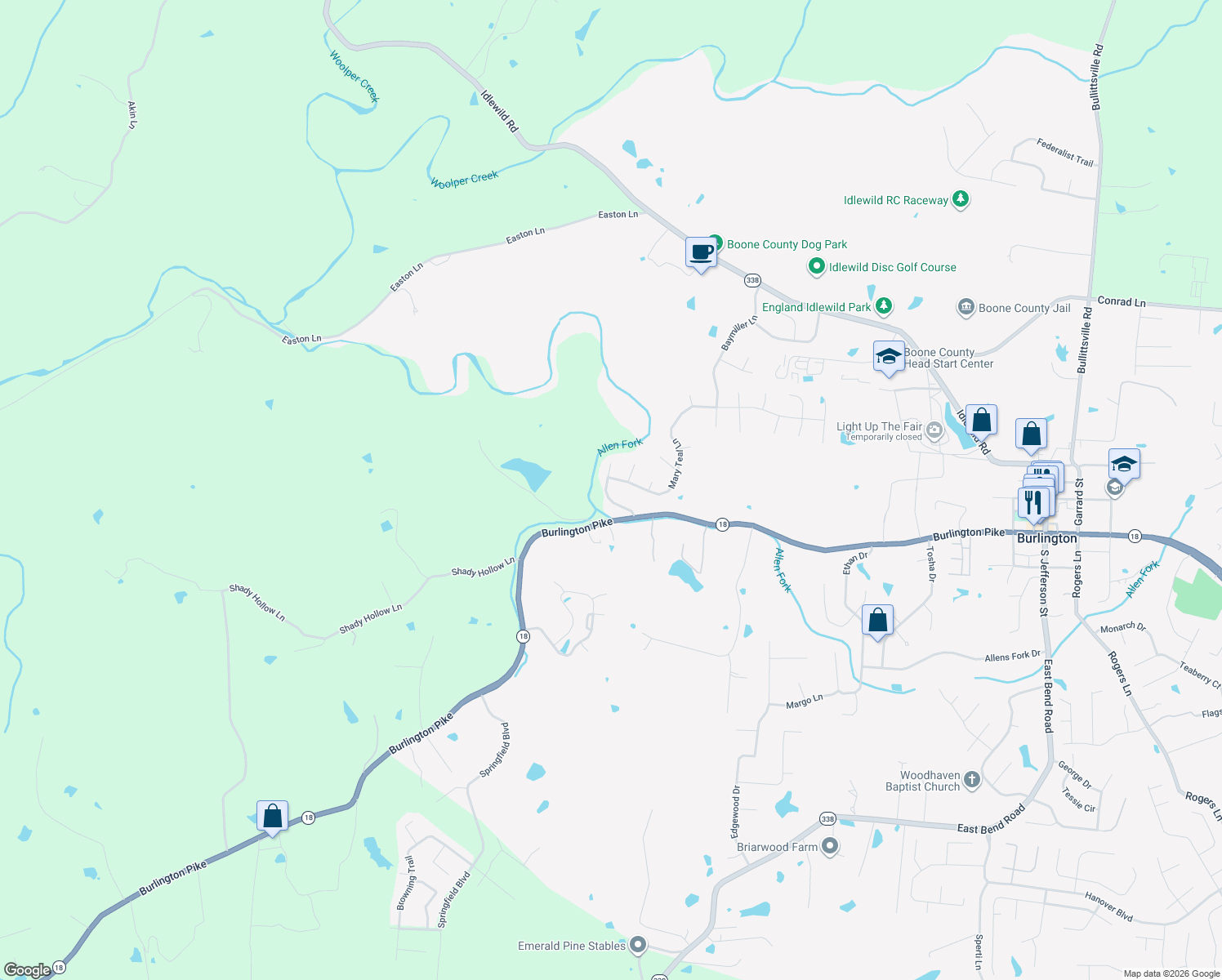 map of restaurants, bars, coffee shops, grocery stores, and more near 6030 Caroline Williams Way in Burlington