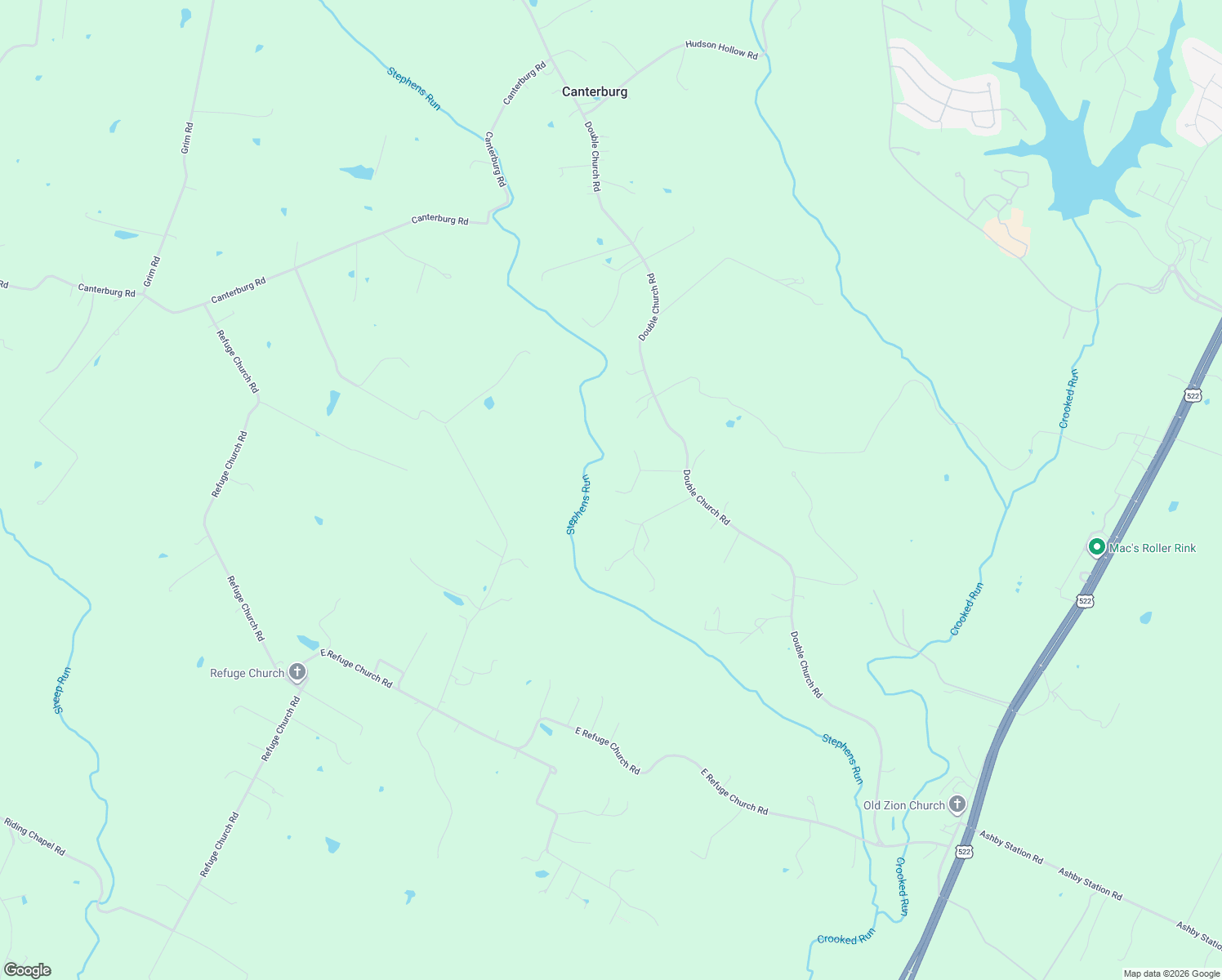 map of restaurants, bars, coffee shops, grocery stores, and more near 2342 Double Church Road in Stephens City