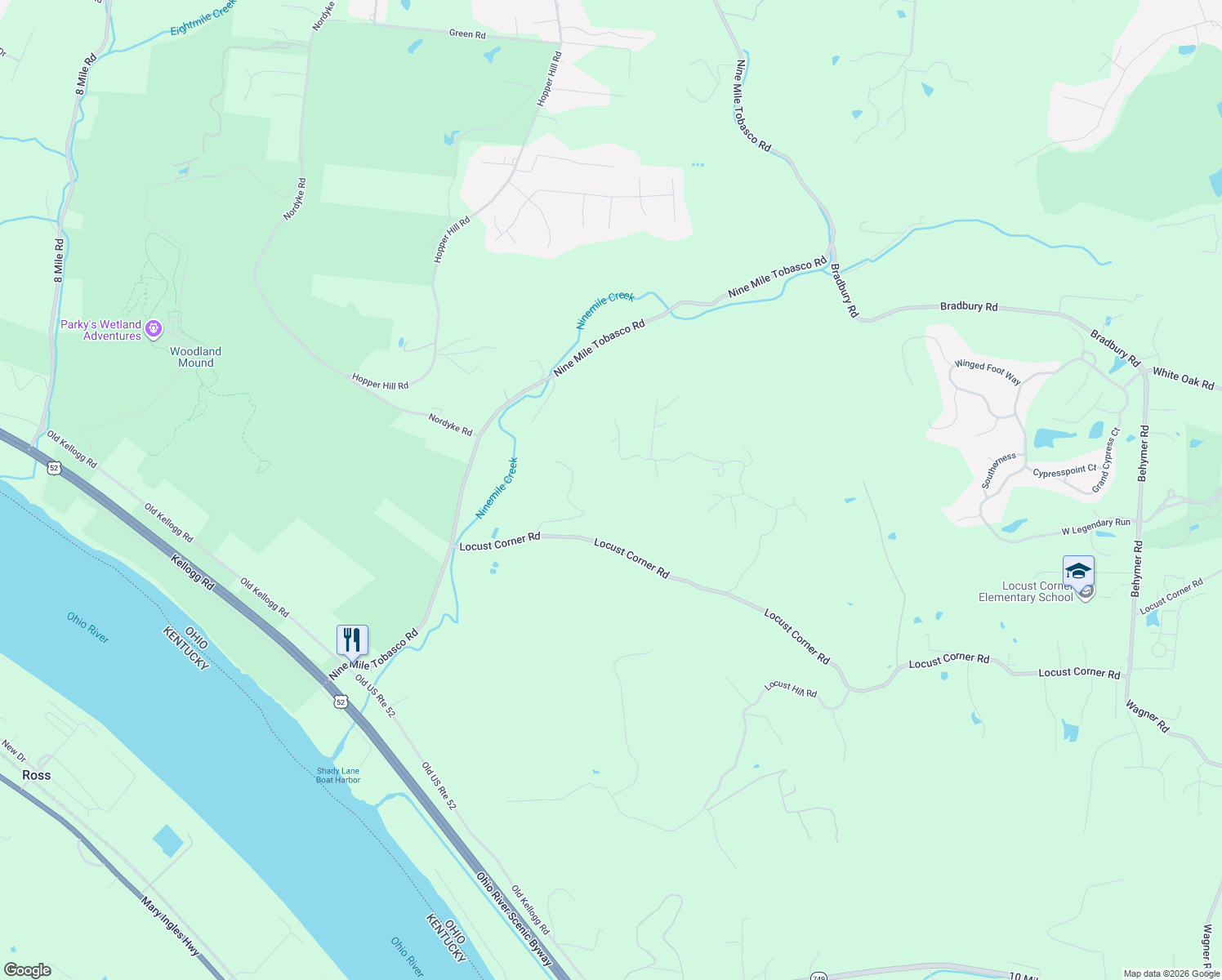 map of restaurants, bars, coffee shops, grocery stores, and more near 566 Locust Corner Road in Cincinnati