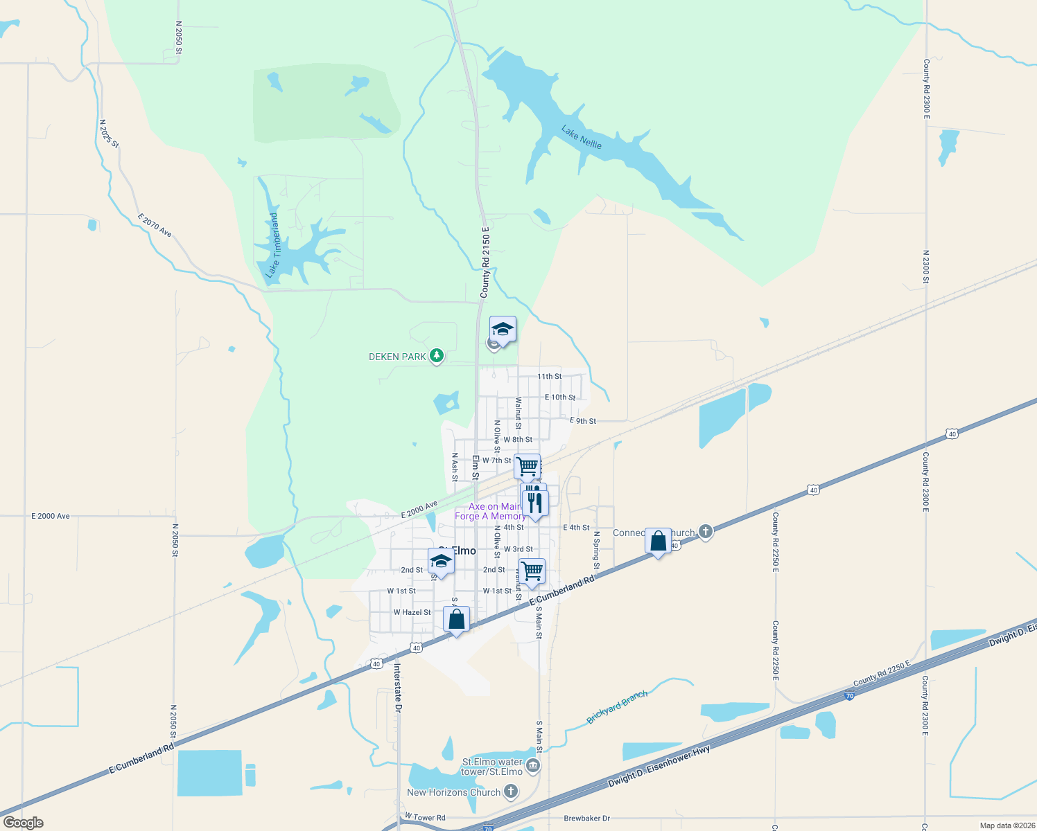 map of restaurants, bars, coffee shops, grocery stores, and more near 914 Walnut Street in Saint Elmo
