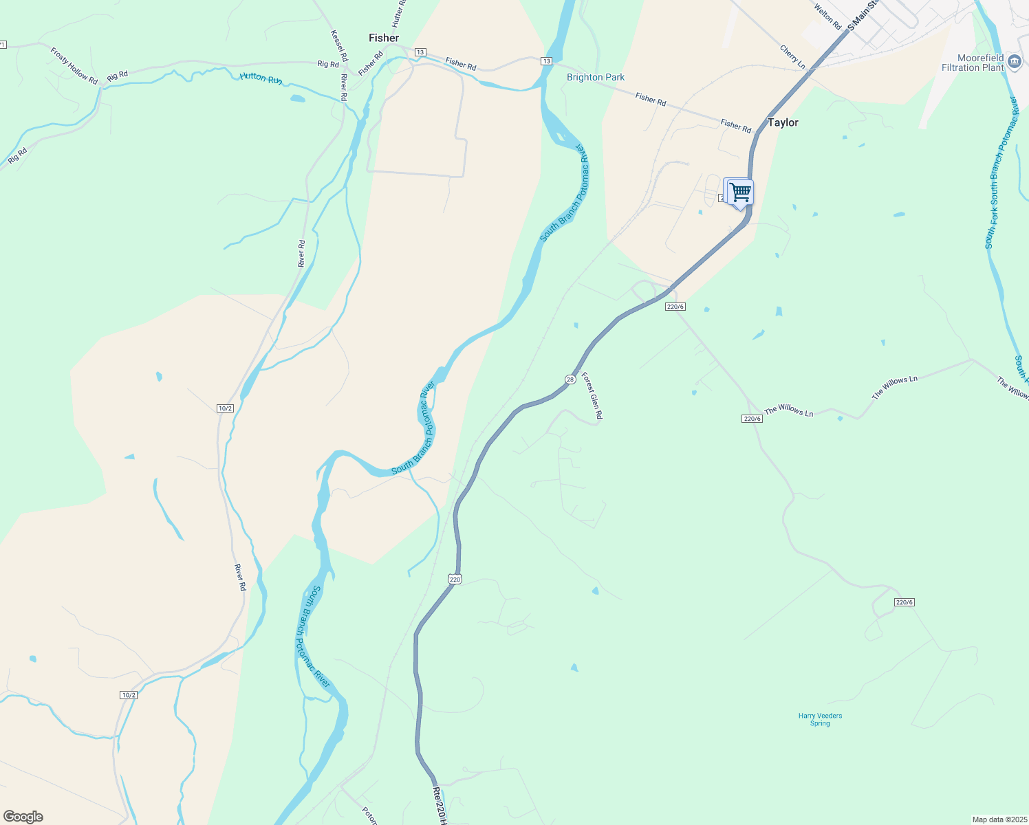 map of restaurants, bars, coffee shops, grocery stores, and more near U.S.220 in Moorefield