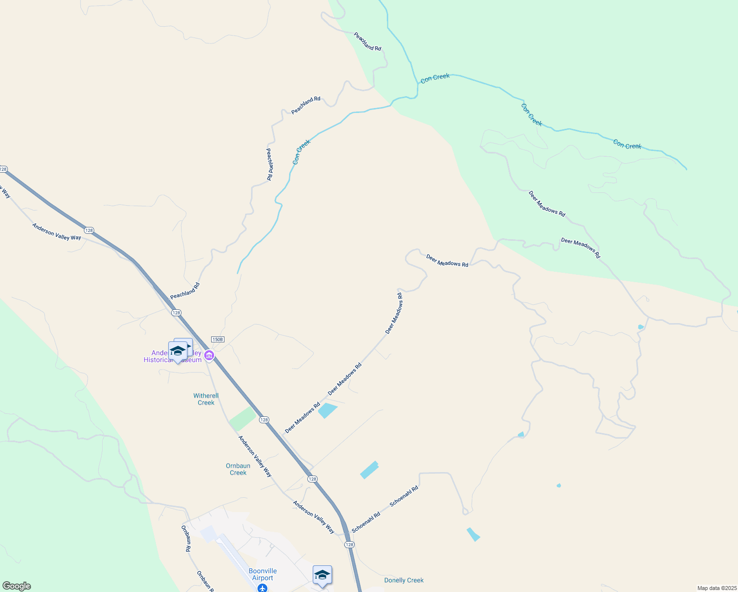 map of restaurants, bars, coffee shops, grocery stores, and more near 17440 Deer Meadows Road in Boonville