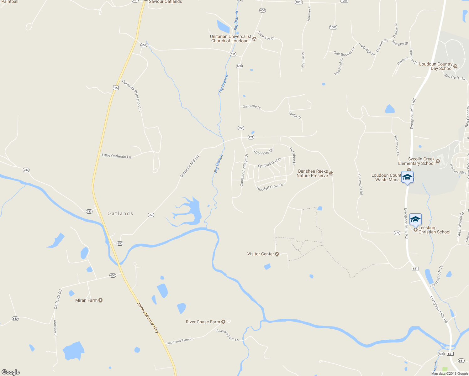 map of restaurants, bars, coffee shops, grocery stores, and more near 21058 Honeycreeper Place in Leesburg