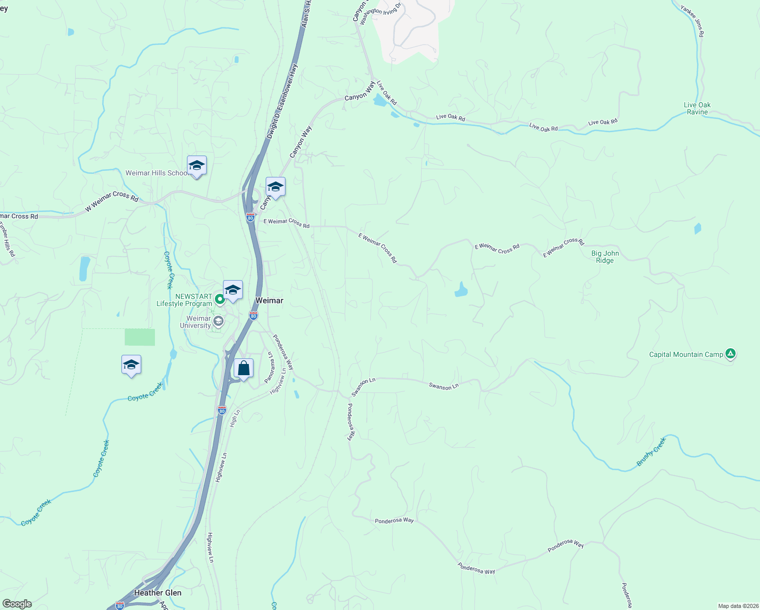map of restaurants, bars, coffee shops, grocery stores, and more near 525 Deerborne Court in Colfax