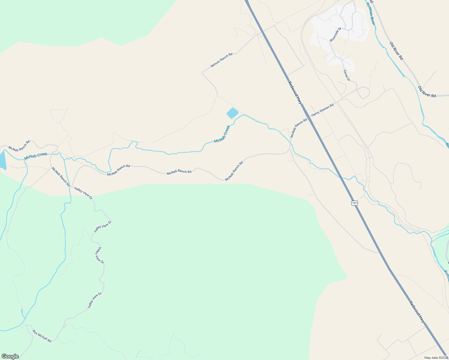 map of restaurants, bars, coffee shops, grocery stores, and more near 1040 McNab Ranch Road in Ukiah
