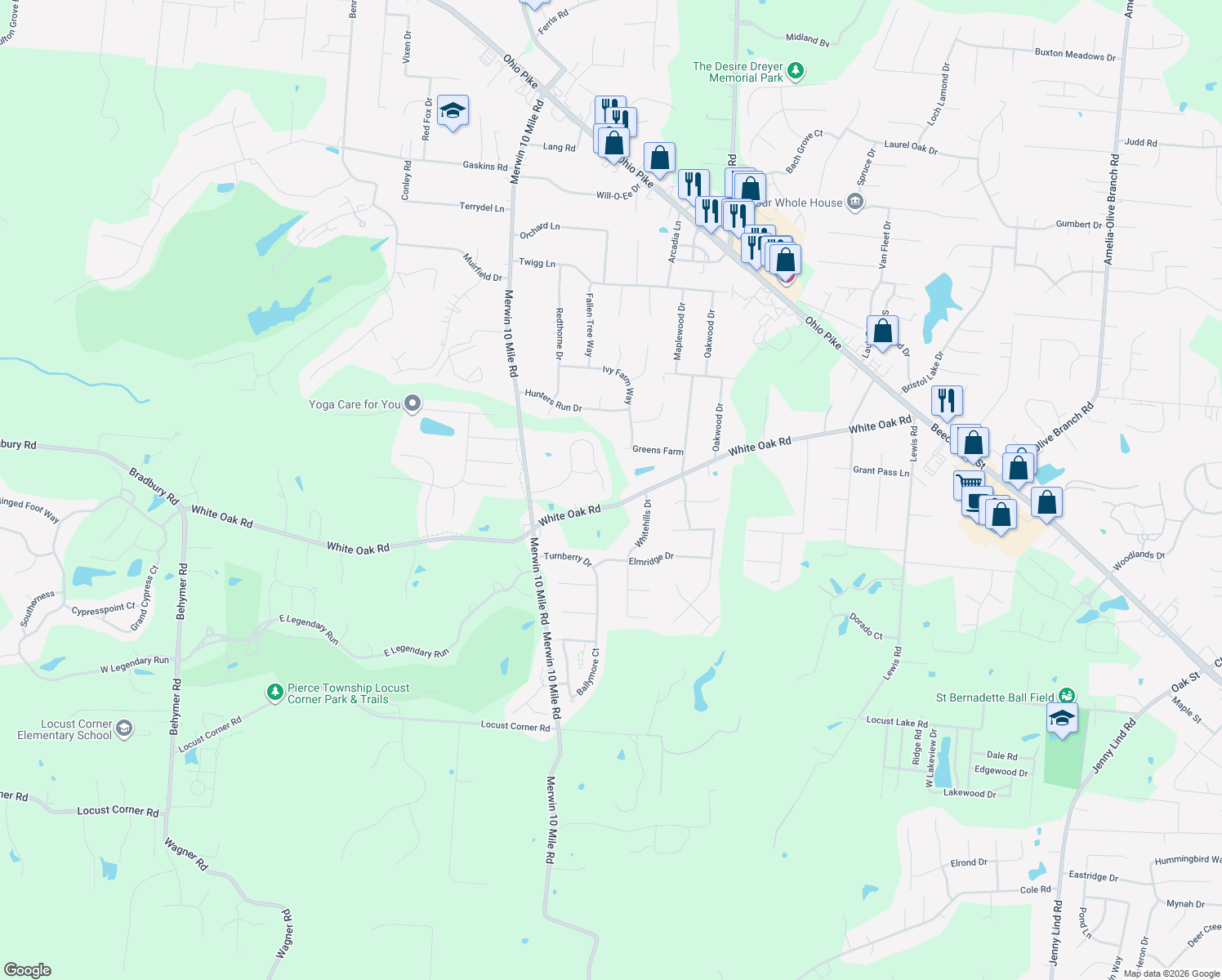 map of restaurants, bars, coffee shops, grocery stores, and more near 3658 Legend Oaks Dr in Amelia